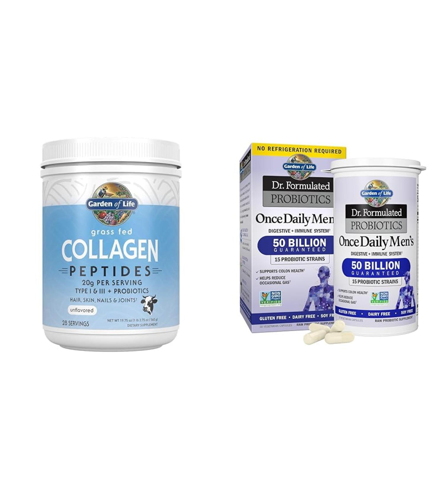Garden of Life Grass Fed Collagen Peptides 28 Servings + Probiotics for Men 50 Billion CFU 30 Capsules Bundle - Buy Online on GoSupps.com