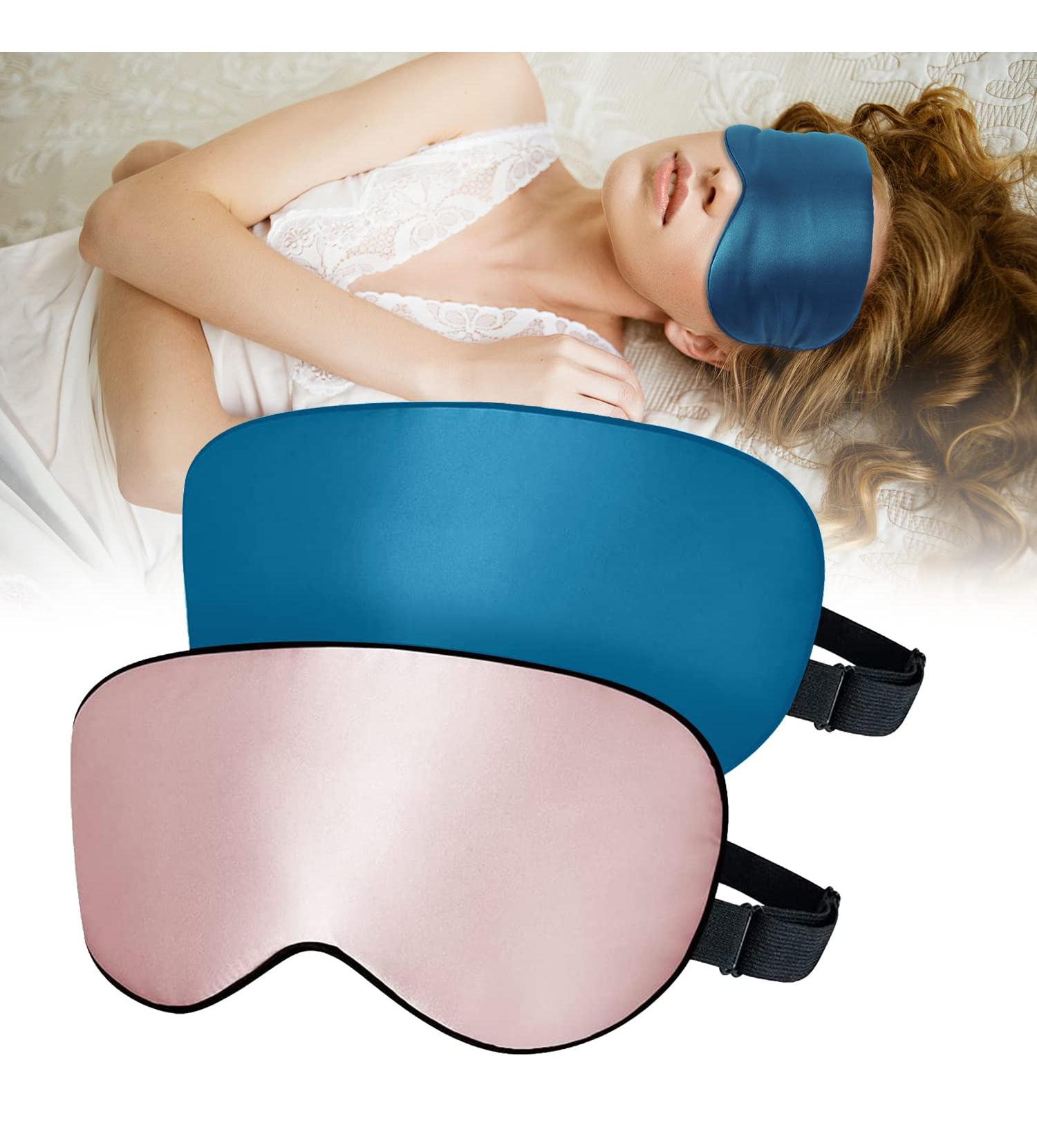 ATreebag 2 Packs Silk Sleep Mask | Mulberry Silk Eye Mask for Men and Women | Adjustable Strap | Blackout Eye Cover for Sleeping, Travel, and Nap - Peacock Blue & Pink - Buy Online on GoSupps.com