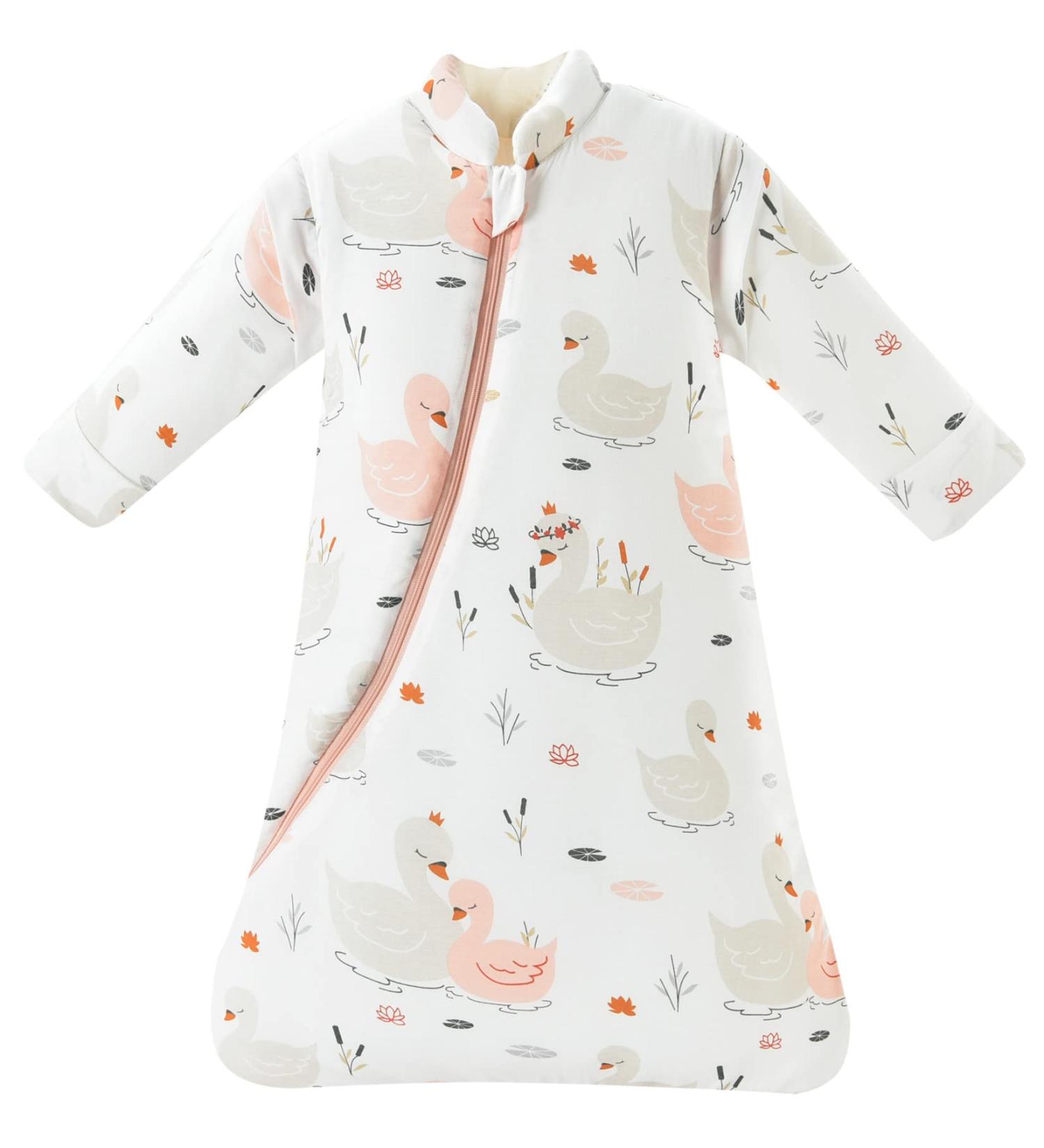 Chilsuessy Baby Sleeping Bag with Detachable Long Sleeves 3.5 Tog for Winter Toddler Sleeping Bag Kids Sleeping Sack for Infant Toddler Beautiful swan 6-18 Months
