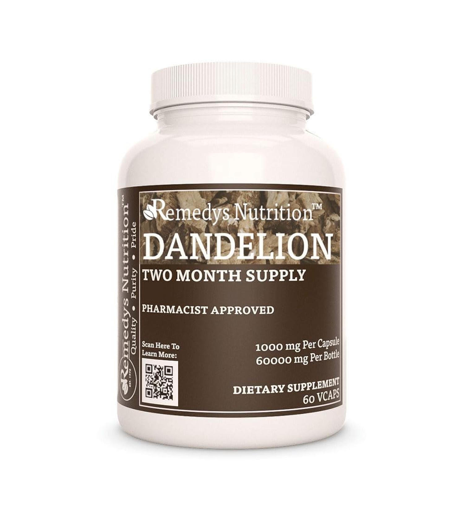 Remedy's nutrition Dandelion Root | 1 000 mg 60 Vegan Capsules Herbal Dietary Supplement | Two Month Supply - Buy Online on GoSupps.com