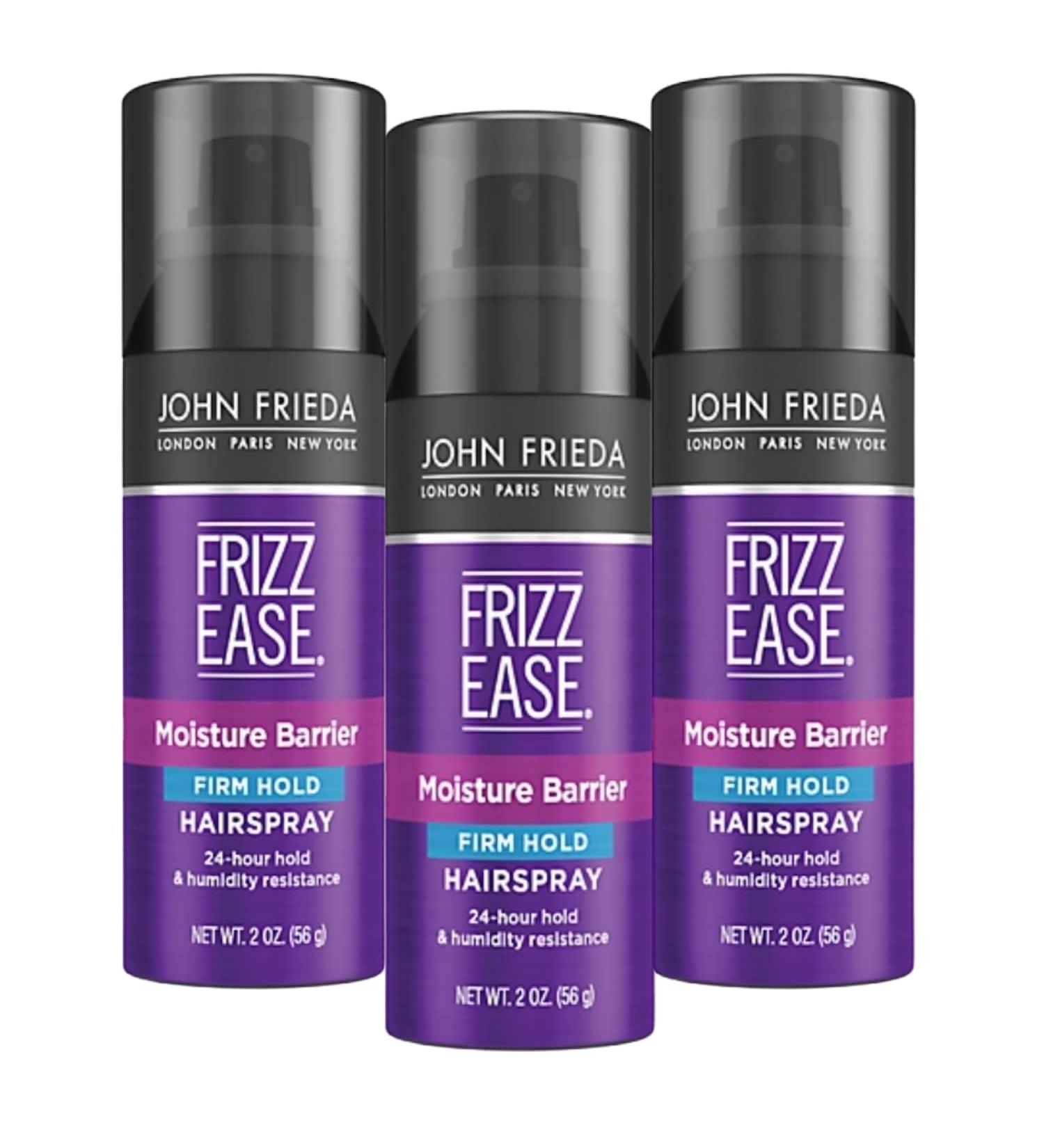 Generic JOHN-FRIEDA'S HairSpray Frizz Ease Firm hold Anti Frizz for Dry Damaged hair LONDON PARIS NEW YORK pack of 3 2 oz mini size travel size luxurious 2 Ounce (Pack of 3) Purple - Buy Online on GoSupps.com