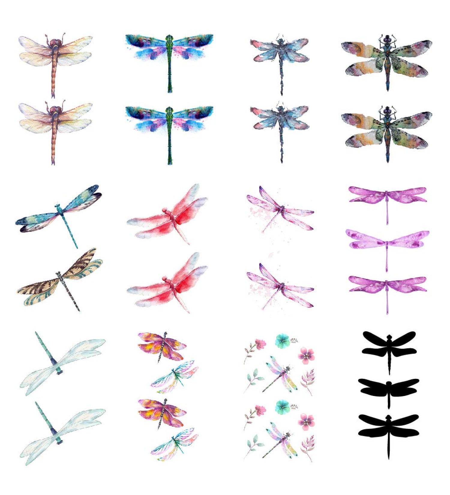 Dragonfly Temporary Tattoo Sticker Set - Watercolor Waterproof Body Art for Women, Girls, and Kids - Pack of 12 - Buy Online on GoSupps.com