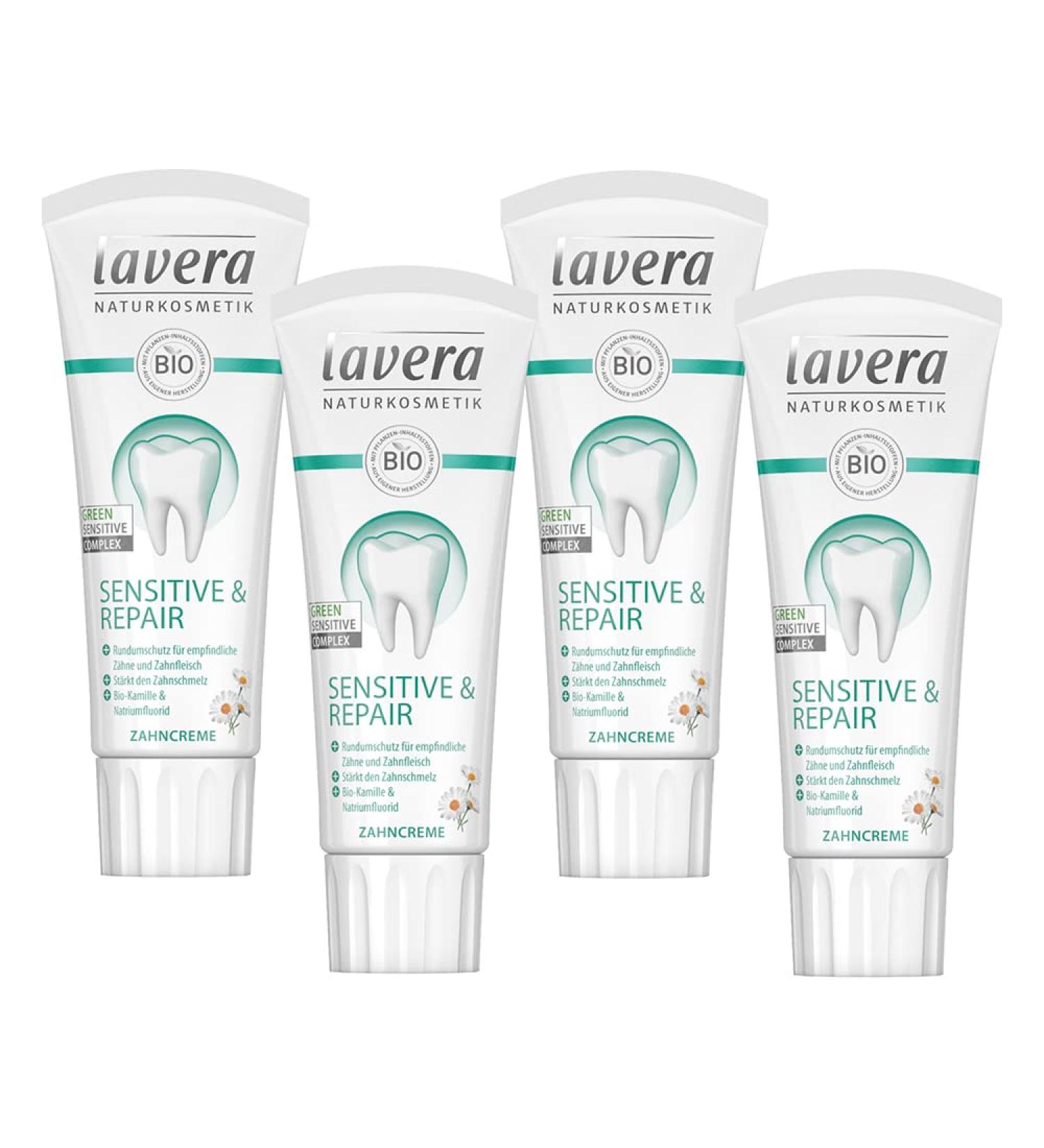 lavera Toothpaste Sensitive & Repair Toothpaste Organic Chamomile Sodium Fluoride 4x75ml