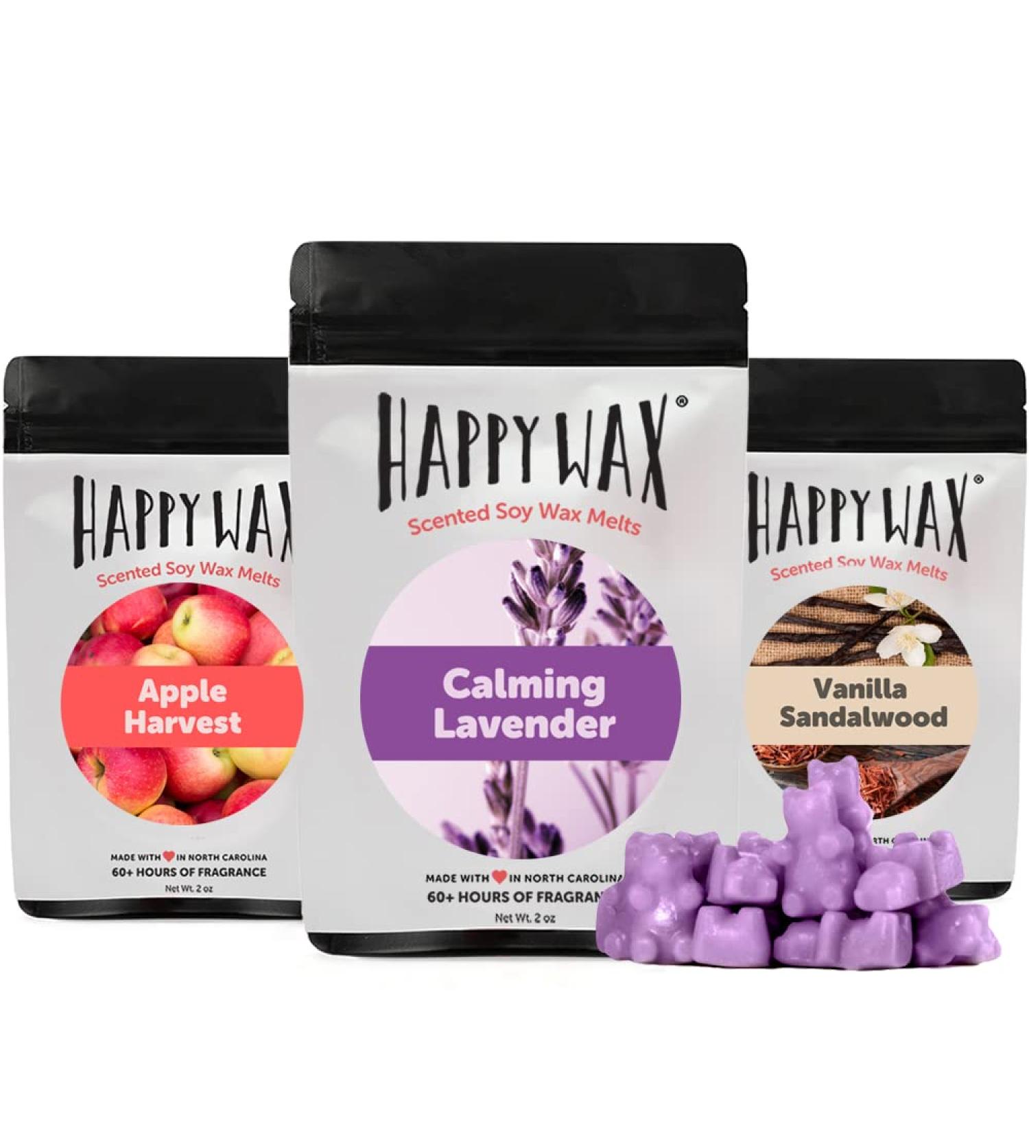 Happy Wax Fan Favorites Collection - 6 oz Scented Soy Wax Melts - Apple Harvest, Calming Lavender, Vanilla Sandalwood - Buy Online on GoSupps.com