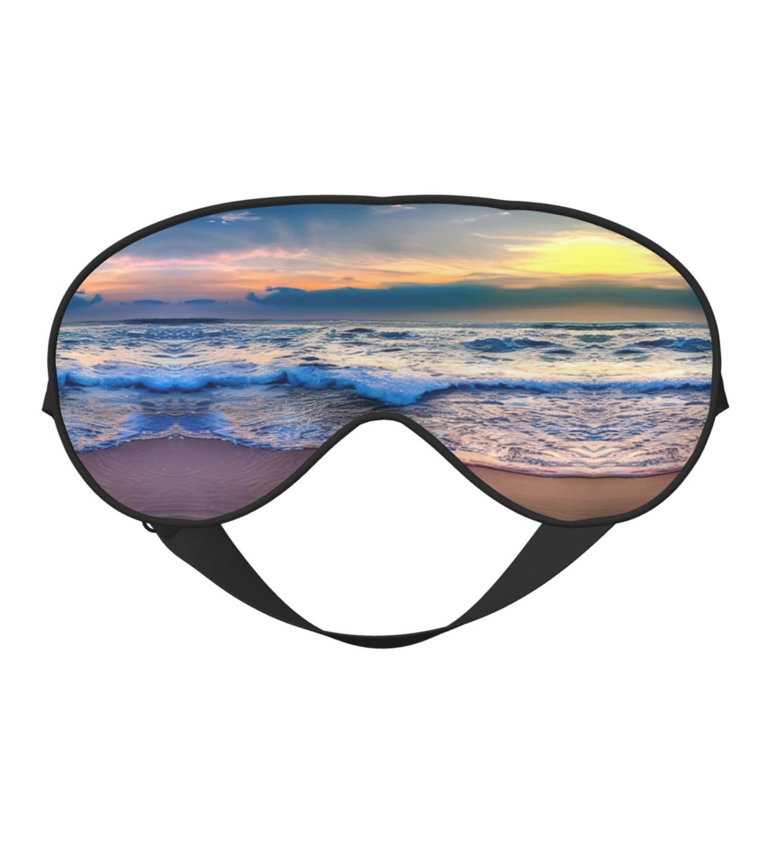 Serene Seaside Sunset Print Sleep Mask - Double-Sided Unisex Eye Mask for Sound Sleep & Skin Care - Buy Online on GoSupps.com