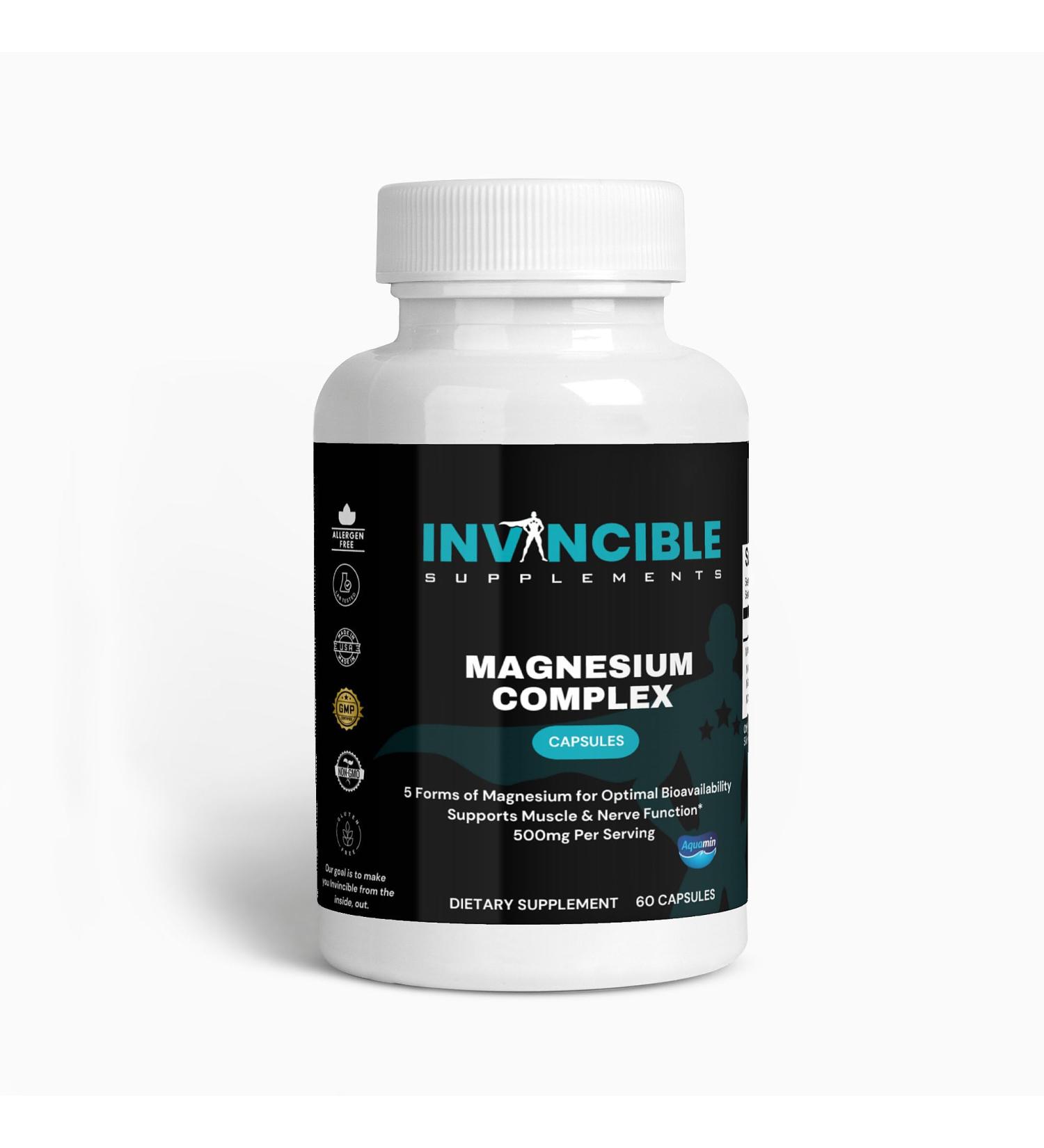 Invincible Supplements Ultimate Magnesium Complex Capsules | 5 Forms 500mg Non-GMO High Absorption Supplement for Muscle Recovery & Nerve Support - Buy Online on GoSupps.com