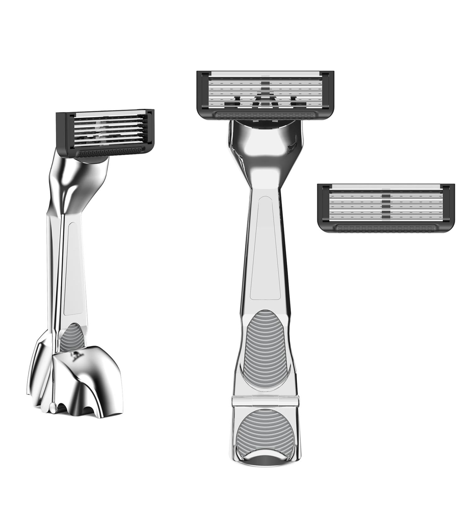 Premium Men's Travel Razor with Foldable Magnetic Handle & Stand | 2 Blade Refills Included - Buy Online on GoSupps.com