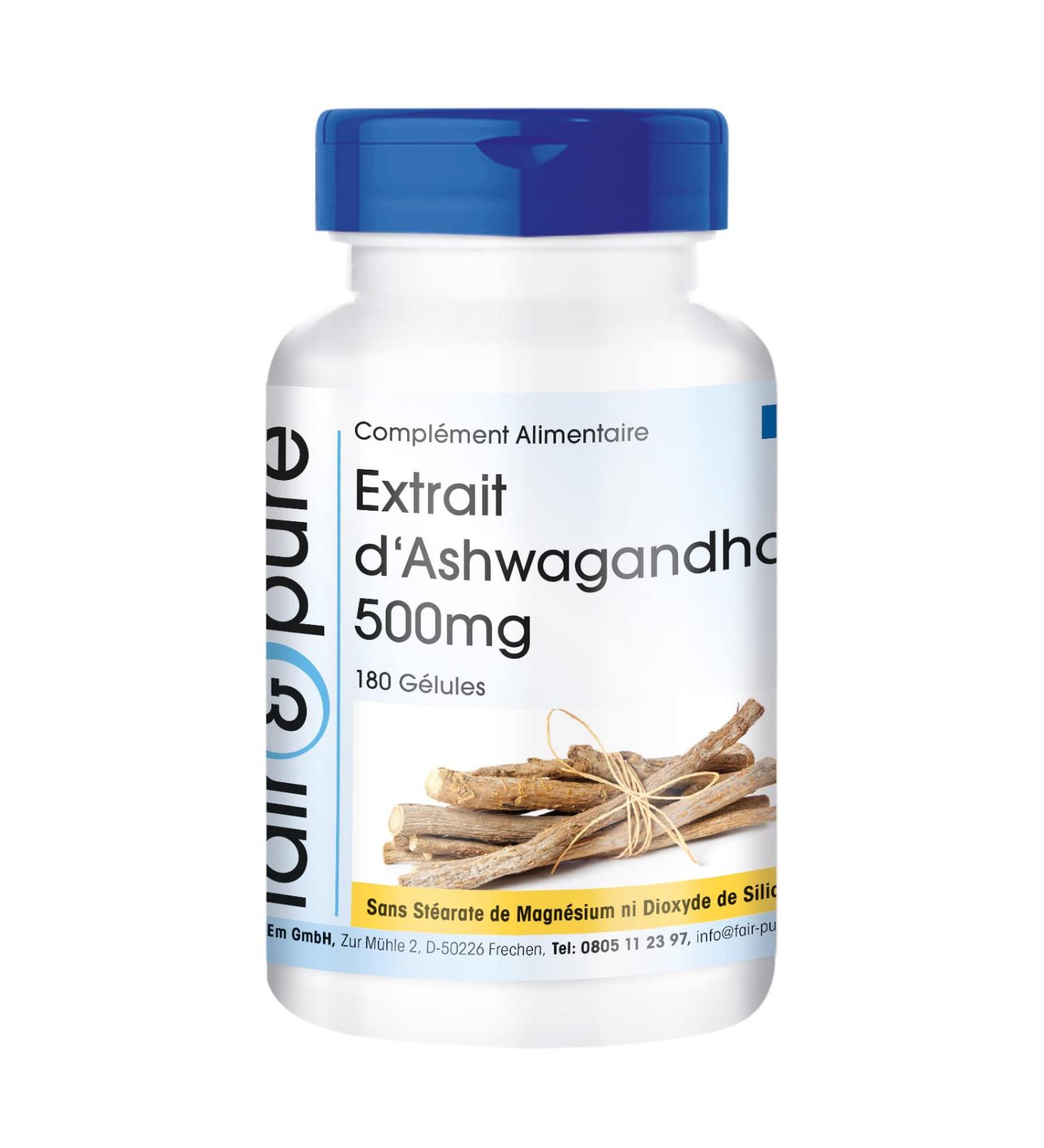 Fair & Pure - Ashwagandha 500mg - extra strong - standardized to 5% withanolide - vegan - Indian Ginseng extract (Withania Somnifera) - natural - 180 capsules for 3 months - Buy Online on GoSupps.com