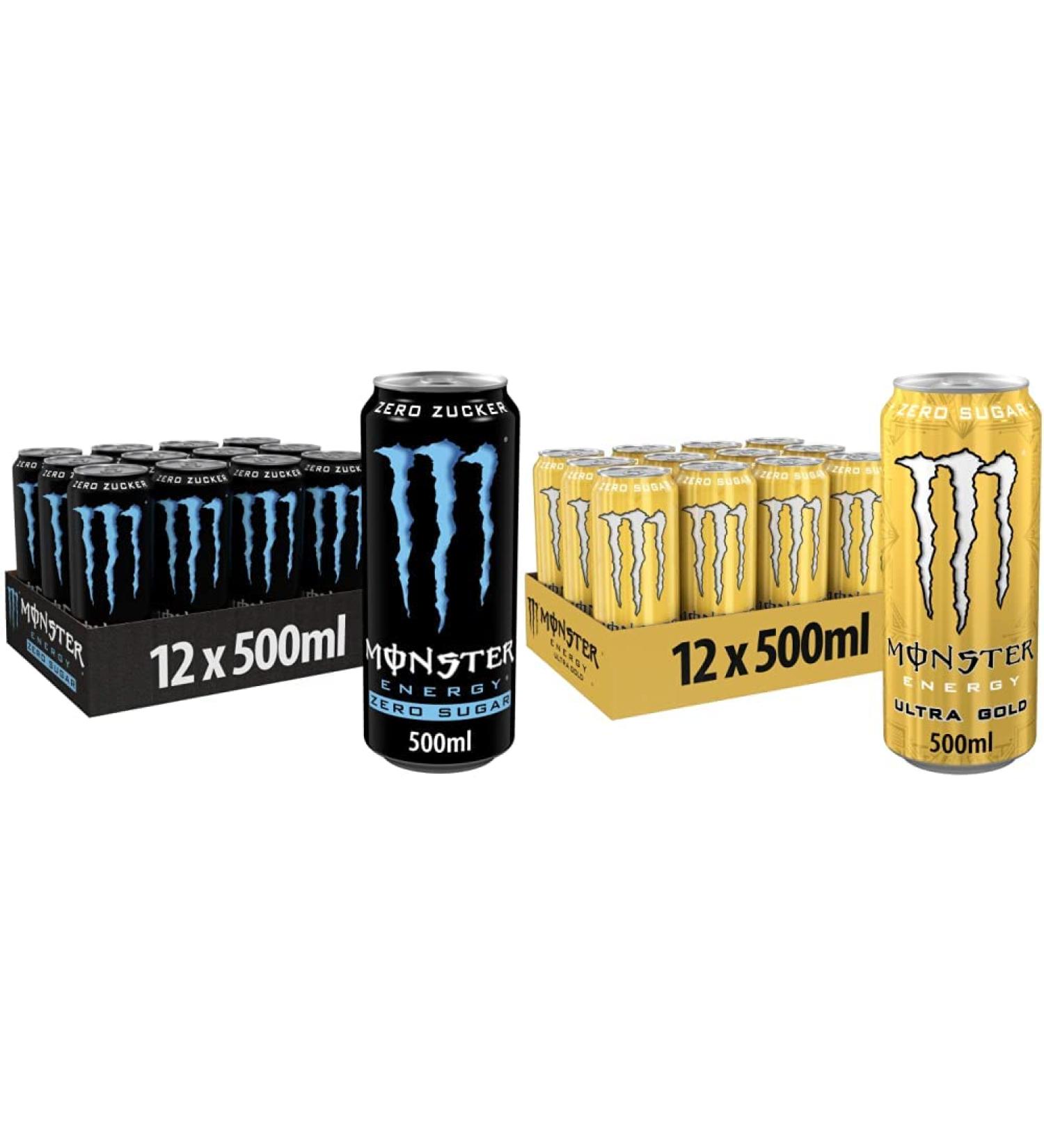 Monster Energy Zero Sugar & Ultra Gold Bundle - Zero Calorie Caffeine Energy Drink (12 x 500 ml) - Fruity Pineapple Flavor - International Shipping Available - Buy Online on GoSupps.com
