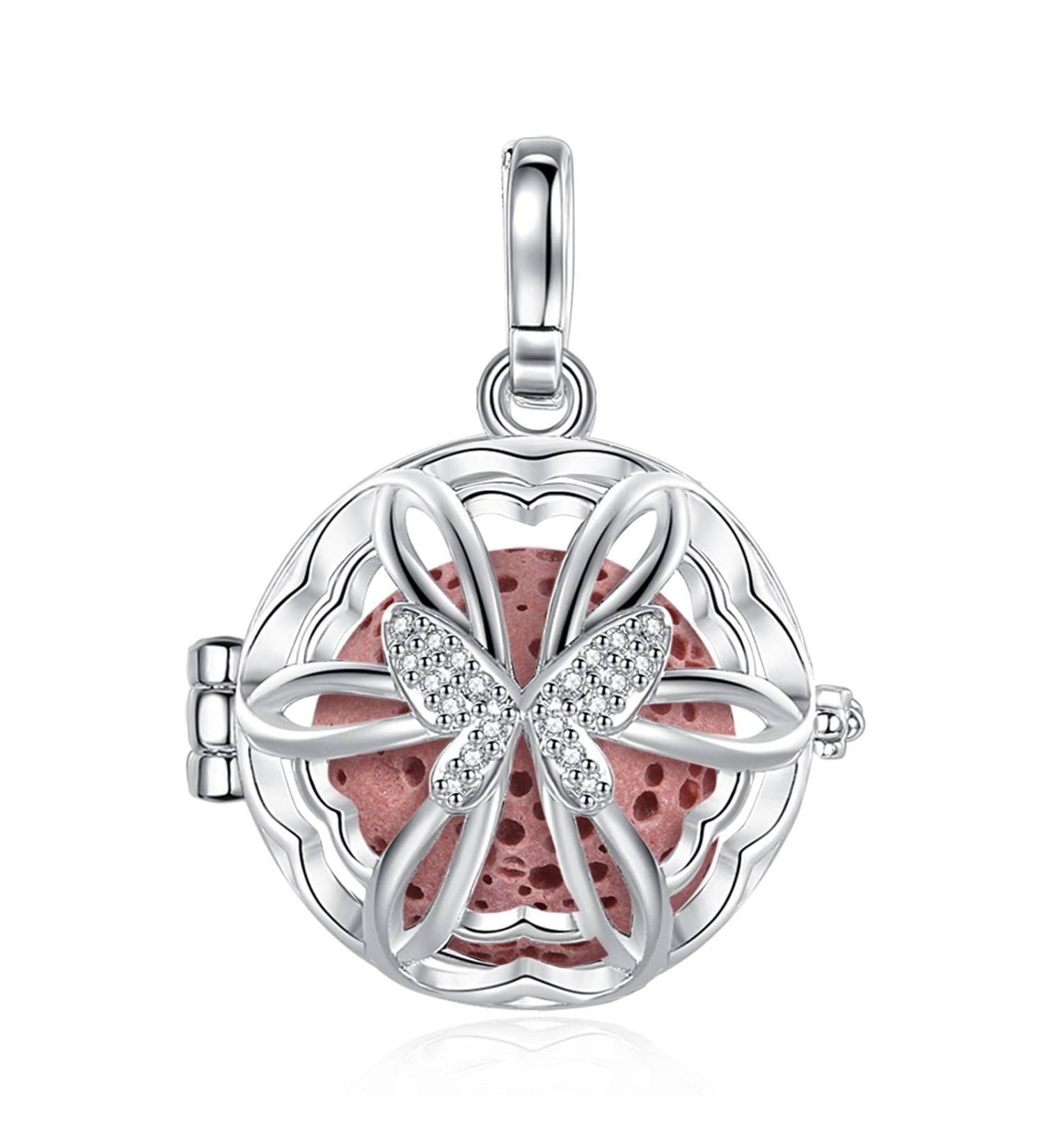 INFUSEU Charm Essential Oil Diffuser Necklace - Aromatherapy Jewelry for Women & Girls with Butterfly Pendant & 7 Lava Stones for Anxiety Relief - Buy Online on GoSupps.com