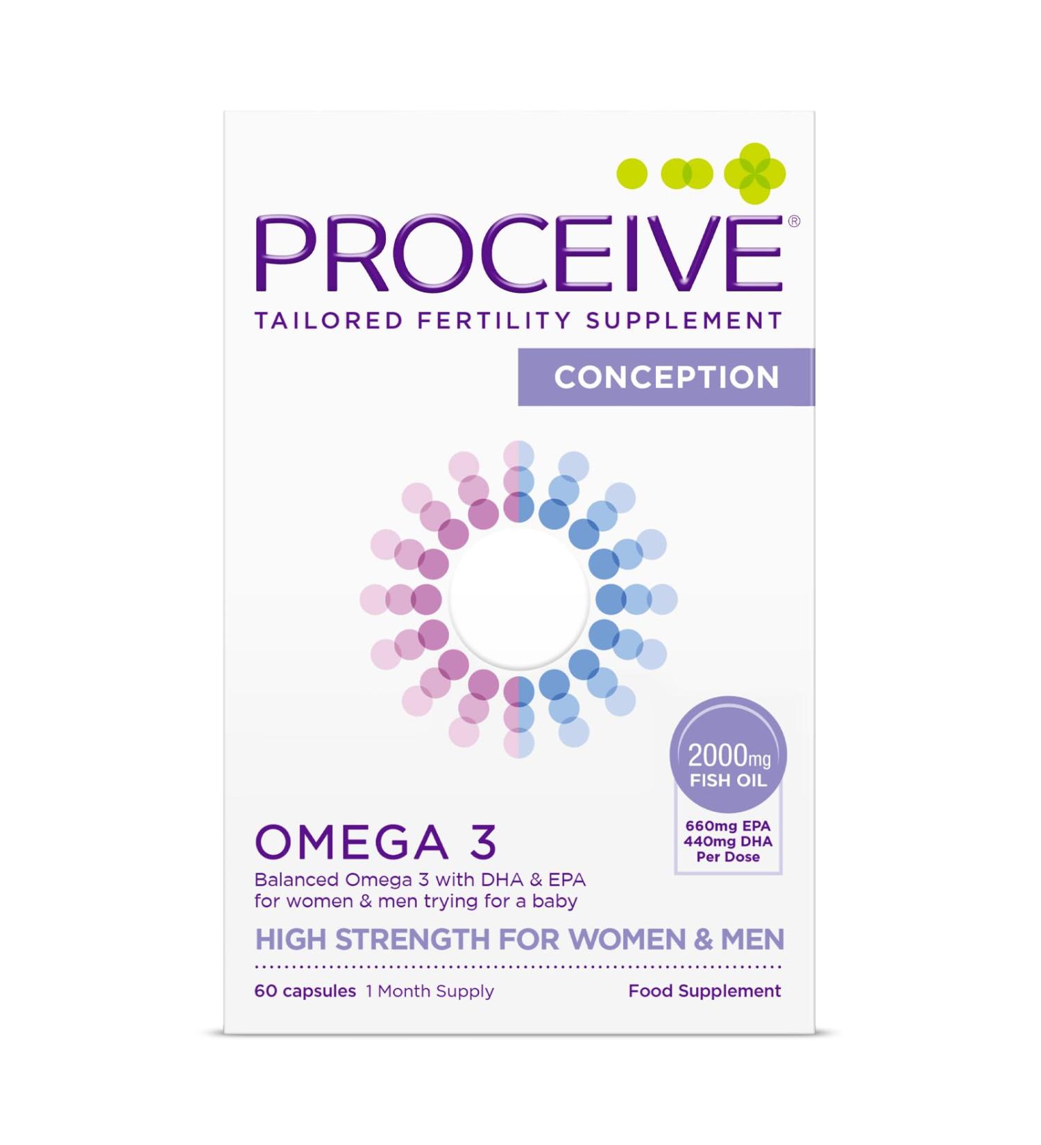 Proceive Omega 3 Conception for Men & Women Trying for a Baby - EPA & DHA High Strength Pure Fish Oil Tablets - 60 Capsules - 2000mg Fish Oil per Dose - Sustainably Sourced No PCBs No Heavy Metals Omega 3 Conception: Men & Women (60 Capsules) - Buy Online on GoSupps.com