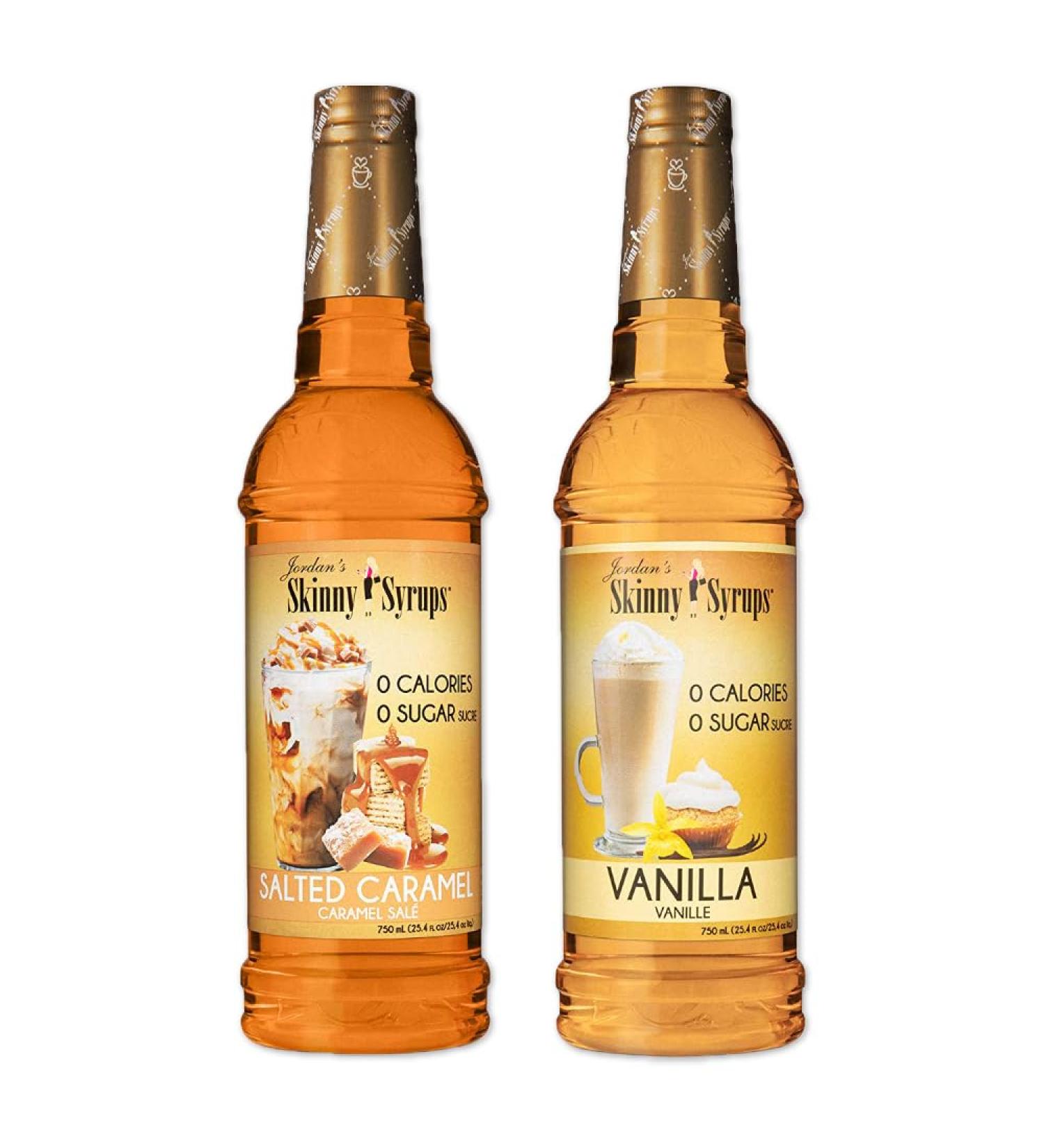 Jordan's Skinny Syrups Sugar Free Salted Caramel & Vanilla Coffee Syrup Combo Pack | Keto-Friendly | 0 Calories | 0 Sugar | 0 Carbs | 750ml/25.4oz each Bottle - Buy Online on GoSupps.com