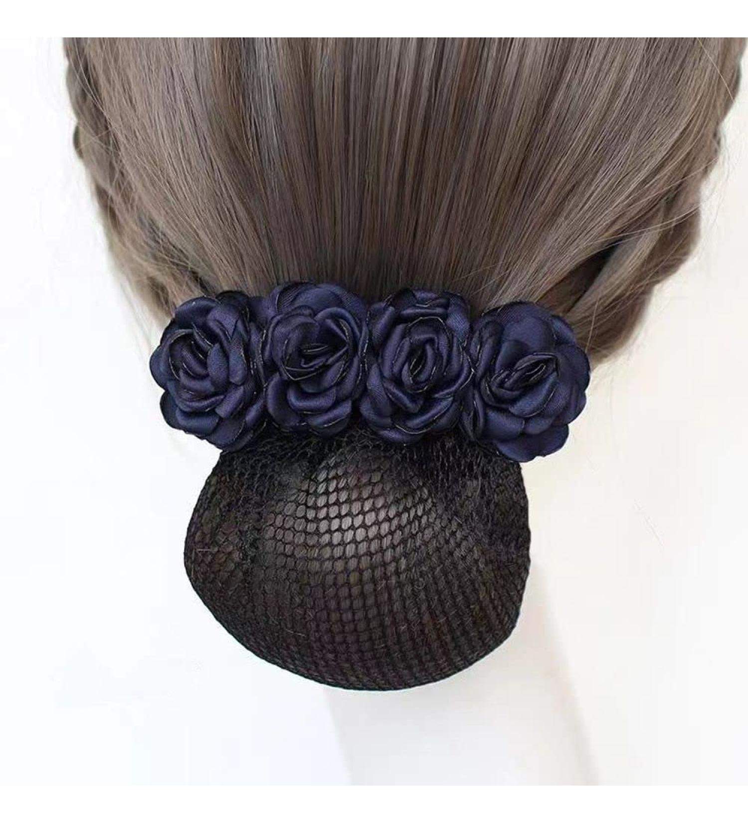 Women's Hair Bun Cover Net Snood Hairnet Bow Barrette French Hair Clip - Fine Mesh Navy Blue Hair Accessory - Buy Online on GoSupps.com