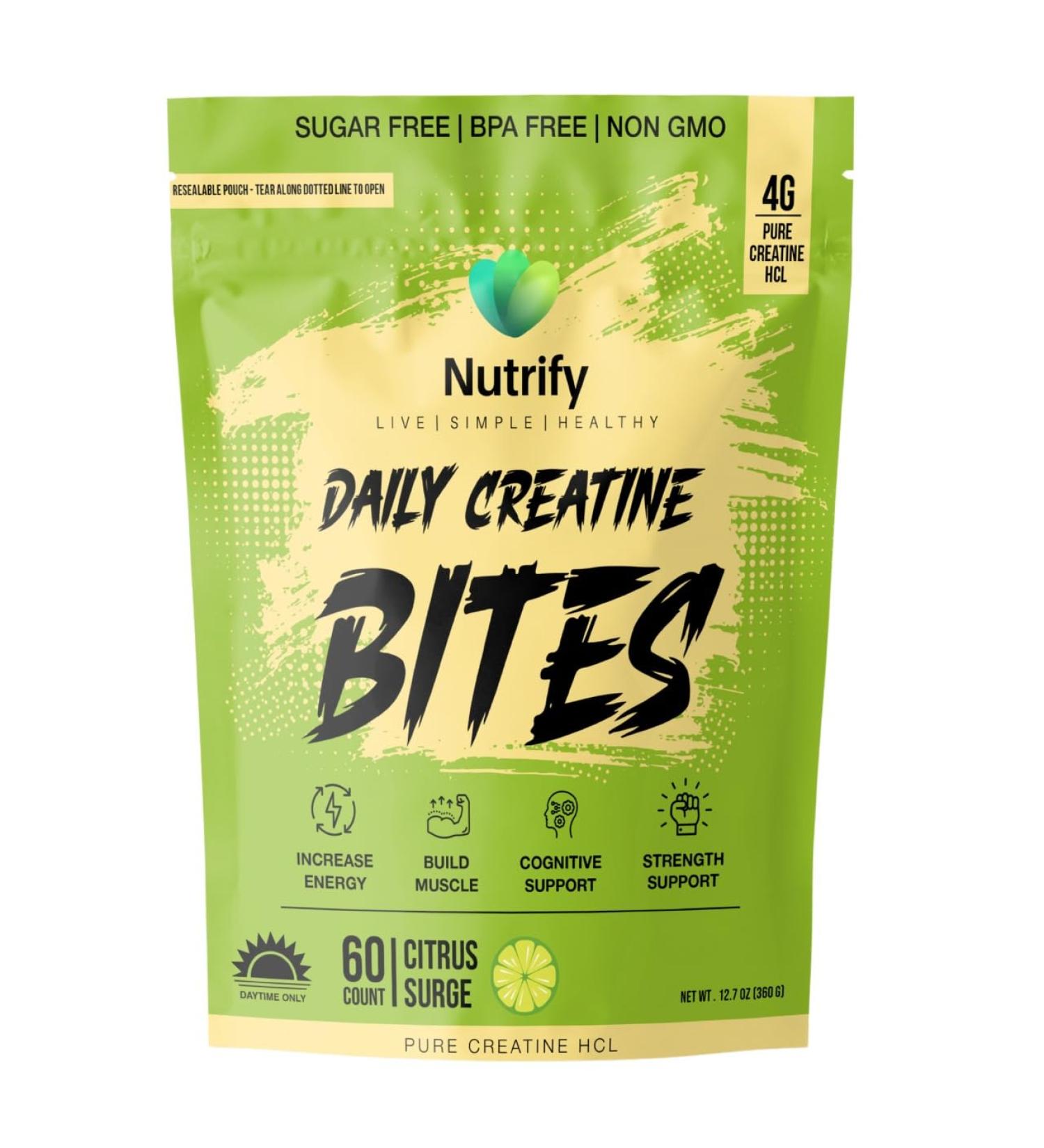 Nutrify Daily Creatine Gummies for Women and Men - 4g Creatine Monohydrate per Serving for Muscle Growth & Recovery - Sugar-Free Low-Calorie with Vitamin B12 for Energy Boost - Citrus Surge - Buy Online on GoSupps.com