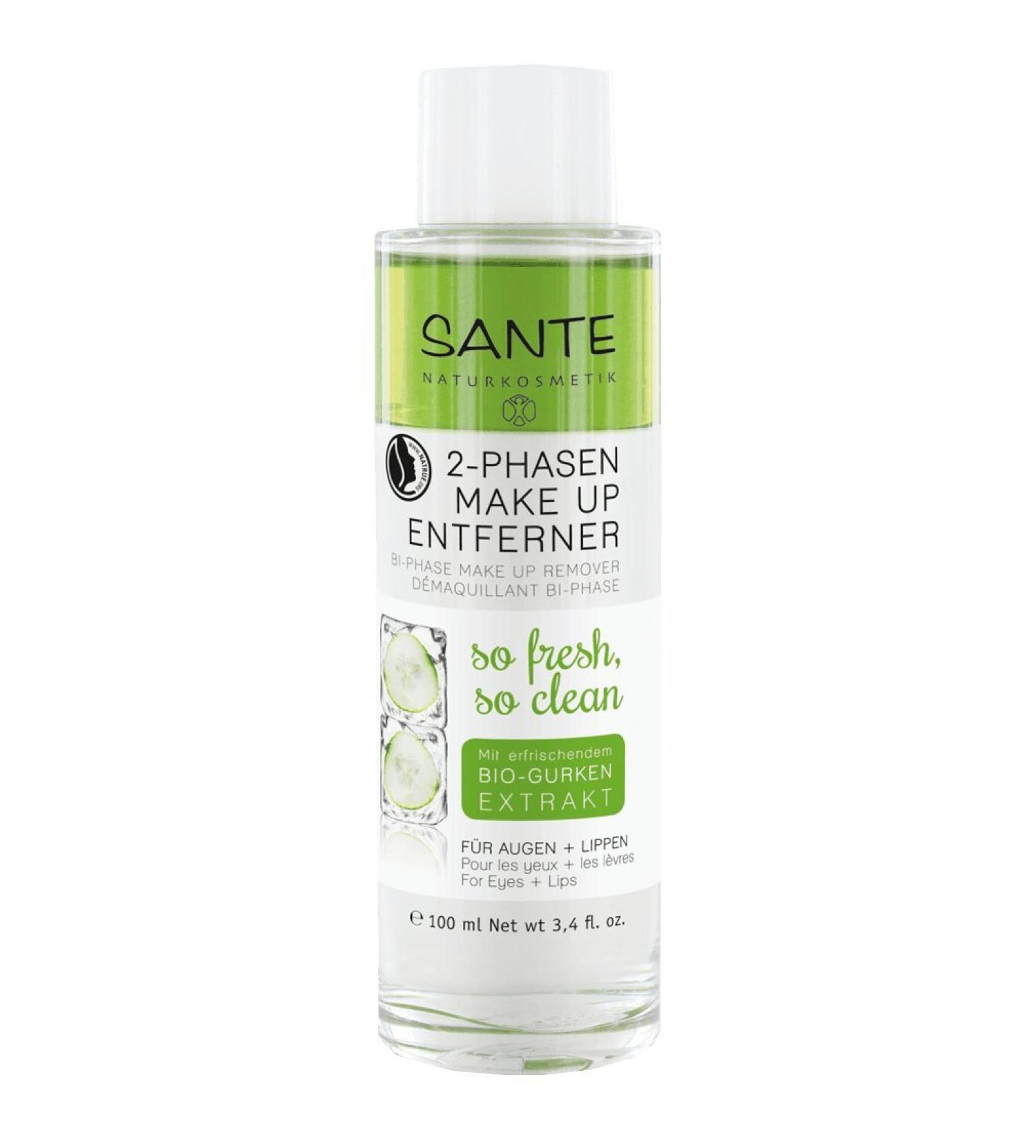 Sante natural cosmetics 2 phases make-up removed removed eye and lip make-up vegan gentle & mild organic oil removes waterproof make-up 1 x 100ml