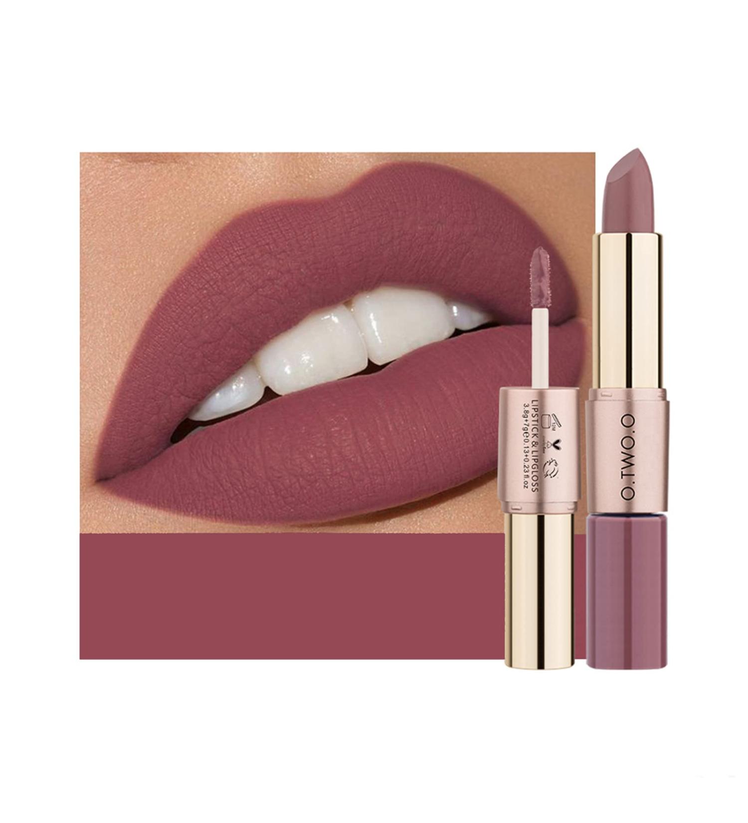 KUAILEGO Rose Gold 2-In-1 Matte Lipstick & Liquid Lipstick - Nude, Long-Lasting Waterproof Velvet Lip Gloss (01) - Buy Online on GoSupps.com