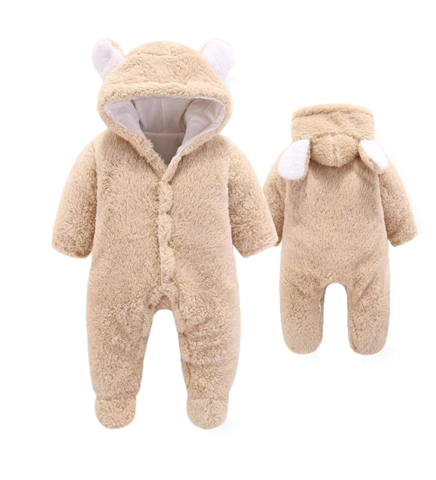 Ceguimos Newborn Baby Hooded Romper Jumpsuit | Warm Fleece Cartoon Bear | 0-3 Months - Buy Online on GoSupps.com