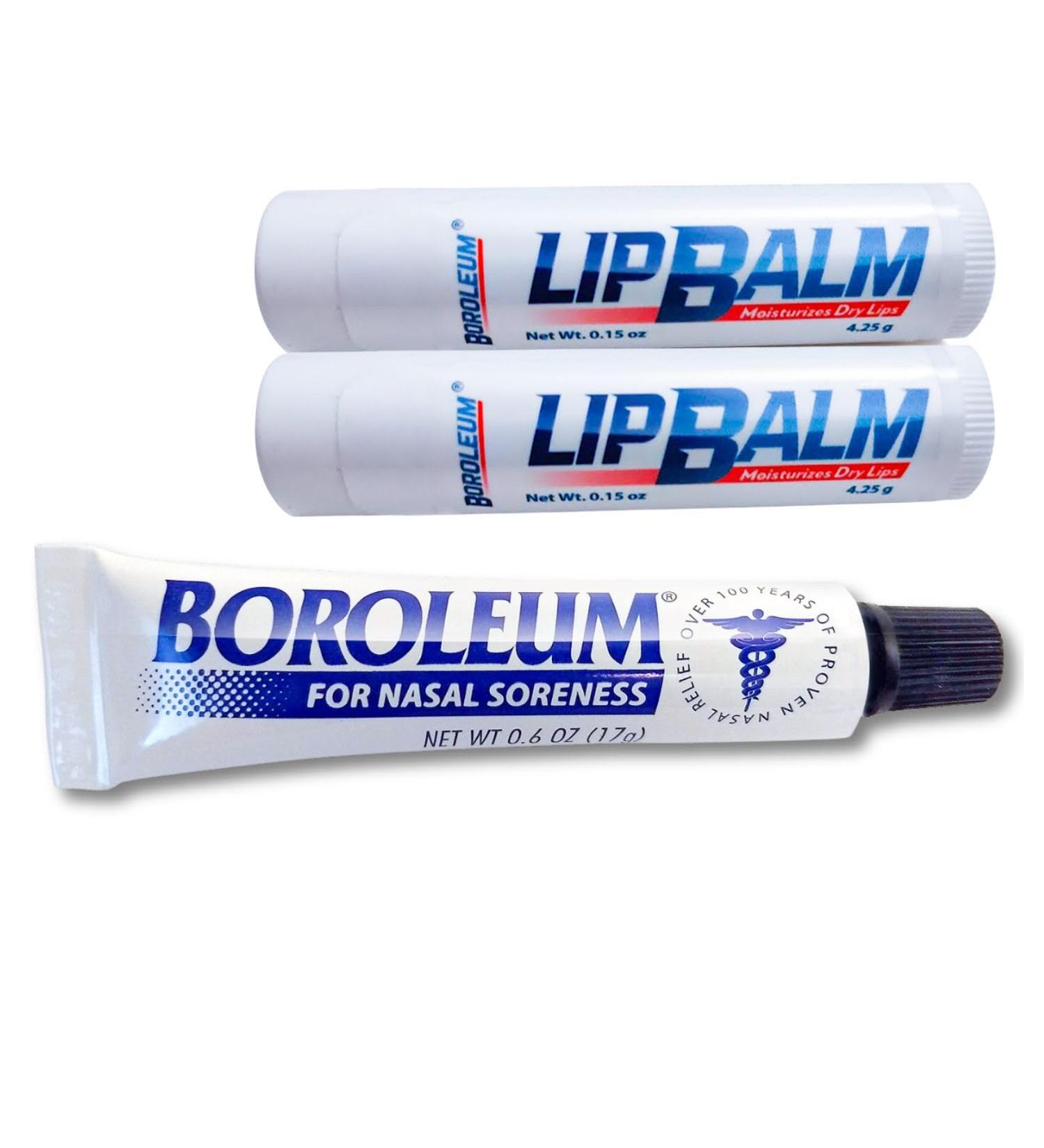 Boroleum Lip Balm and Nasalm Ointment (Combo Pack) Dryness, Soreness, and Stuffiness Relief - Medicated, All Natural Ingredients for Men, Women and Kids - Buy Online on GoSupps.com