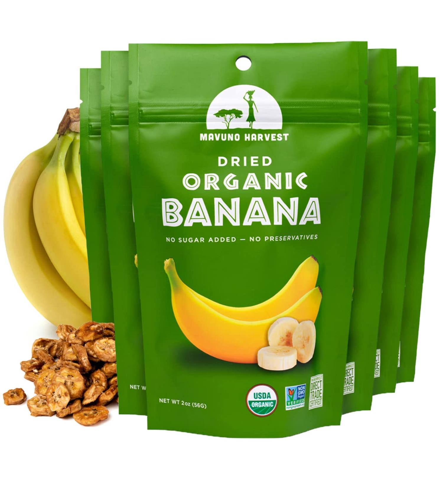 Mavuno Harvest Organic Dried Banana Chips - Healthy Gluten-Free Vegan Snack | 2oz Pack of 6 - Buy Online on GoSupps.com