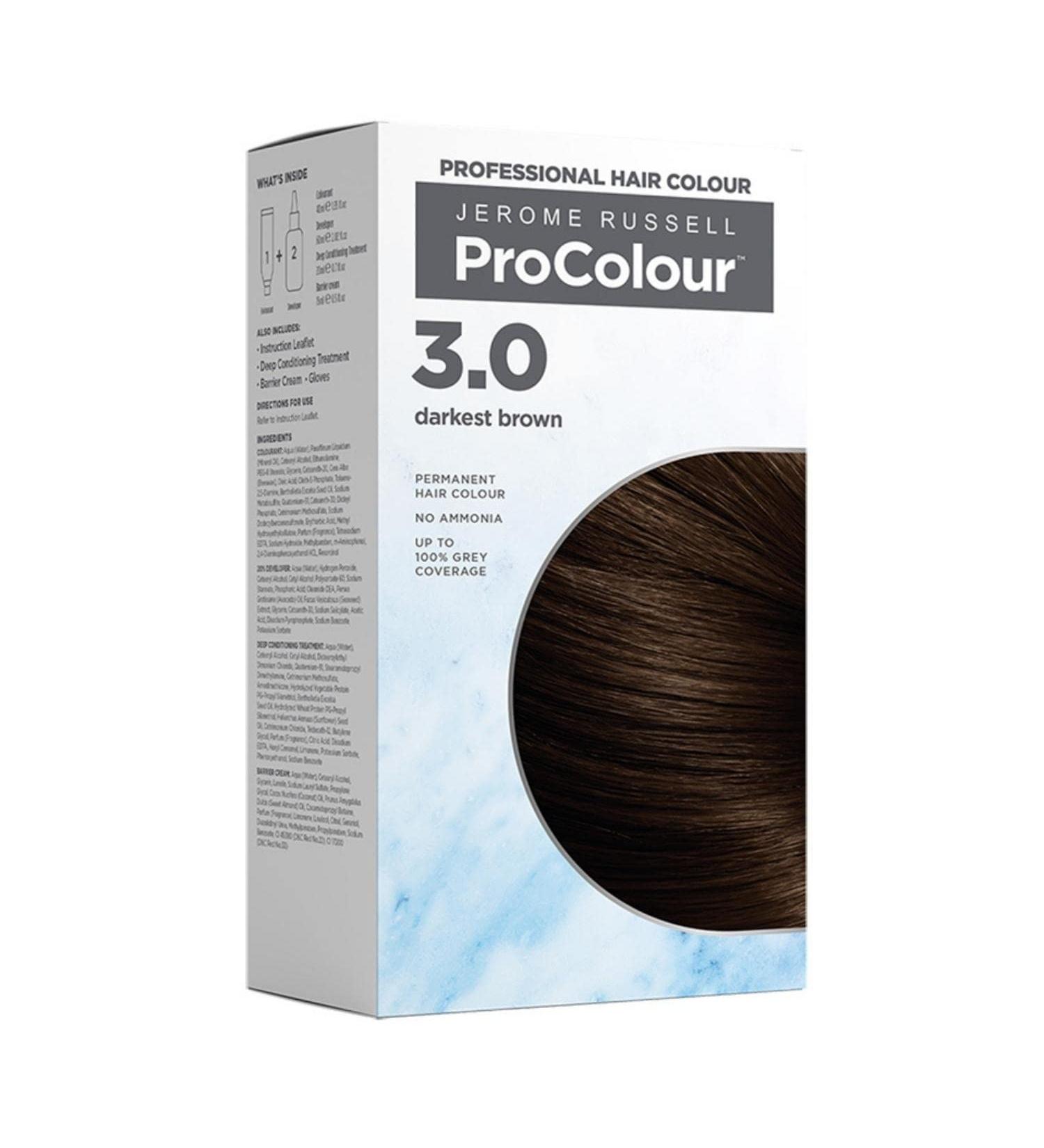 Jerome Russell ProColour Darkest Brown 3.0 Permanent Hair Colour Ammonia Free Hair Dye for Full Grey Coverage Shine & Colour Retention with Brazil Nut Oil - Buy Online on GoSupps.com