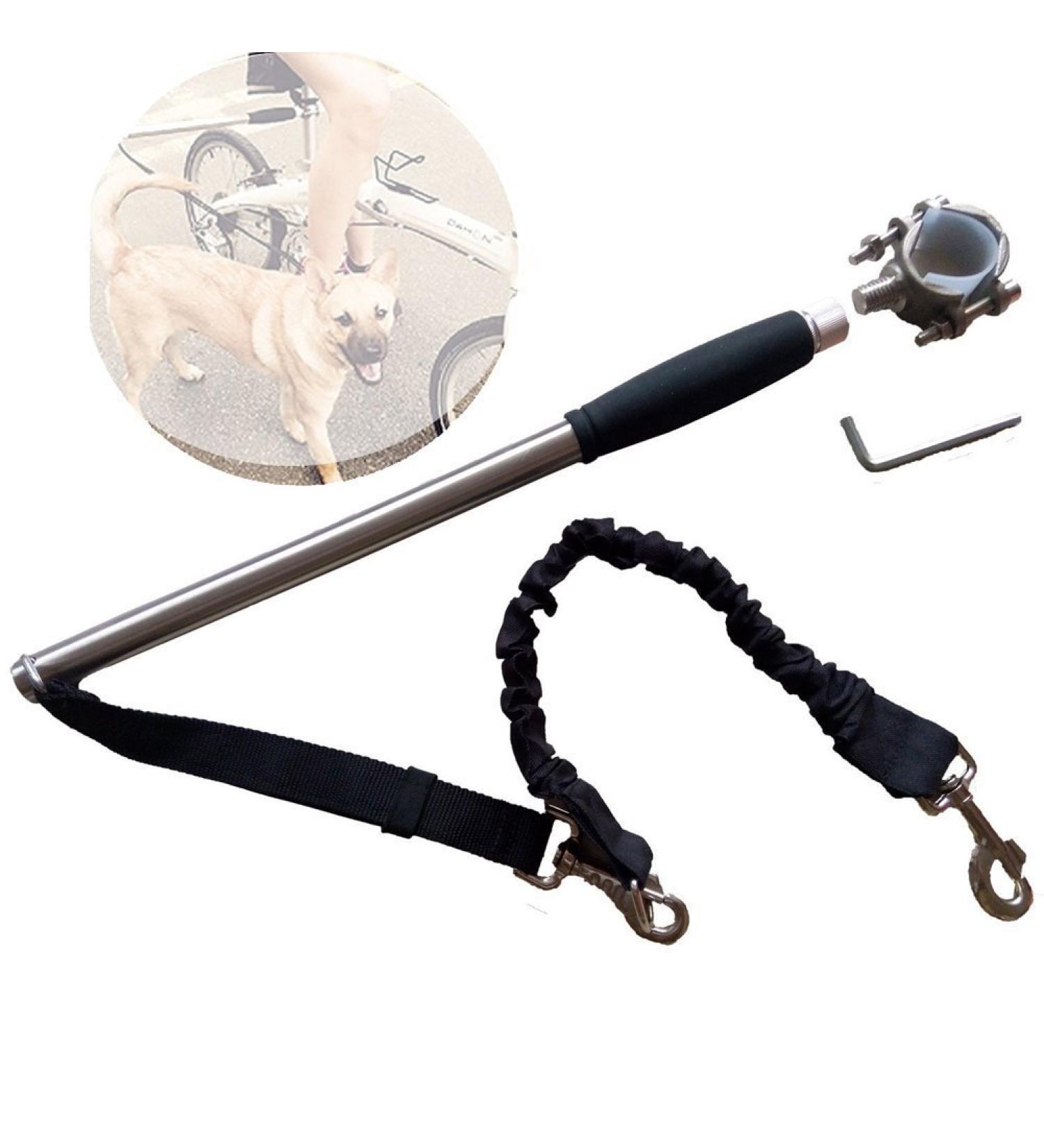 T Tocas Stainless Steel Bicycle Dogs Leash - Walk & Ride with Hands Free Pet Training Lead Comfortable Silicone Handle Black Handle - Buy Online on GoSupps.com