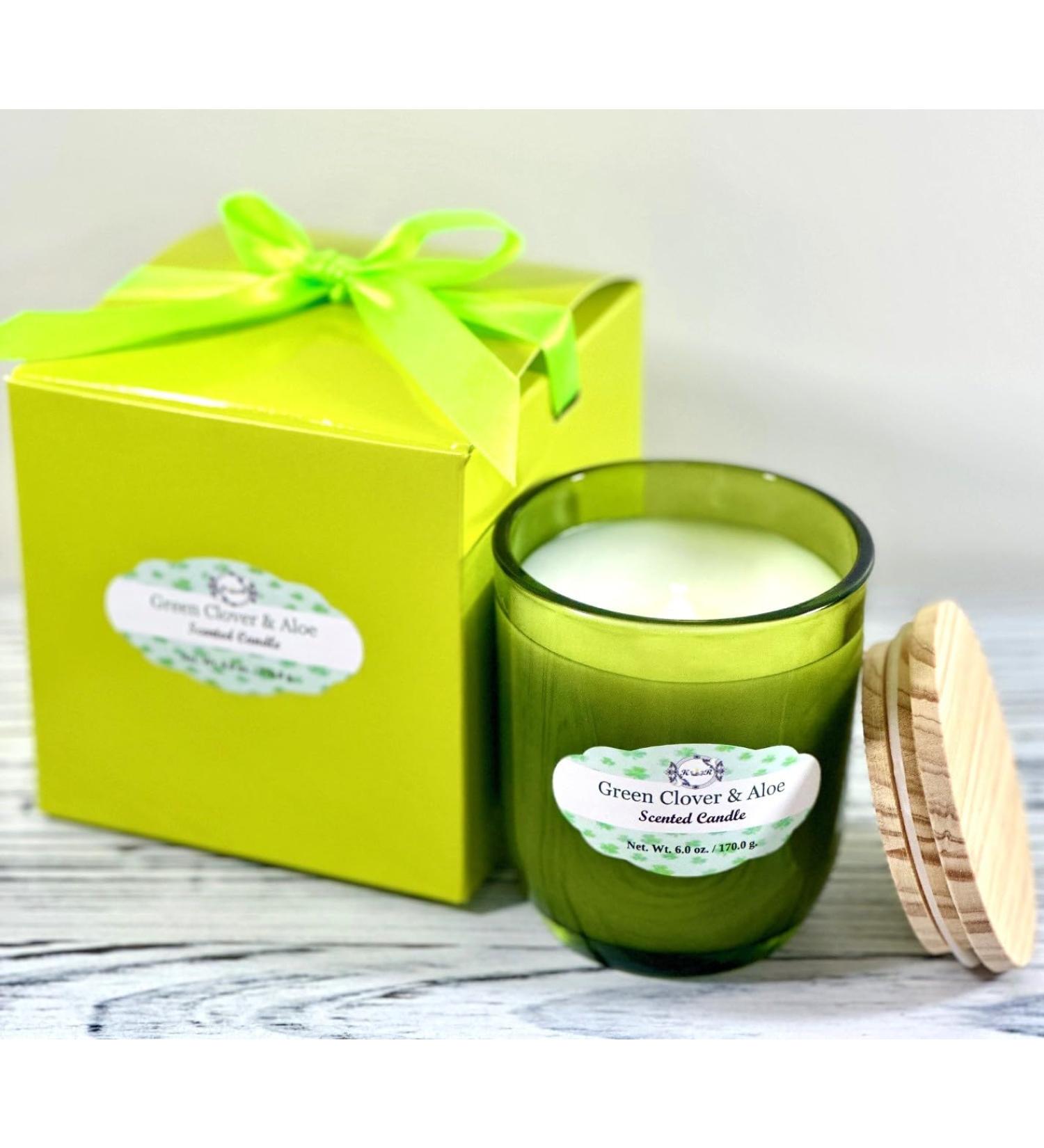 K_R Green Clover & Aloe Scented Candle - Hand Poured Floral Notes 6oz 20-30 Hr Burn Time - Eco-Friendly Shipping Worldwide - Buy Online on GoSupps.com