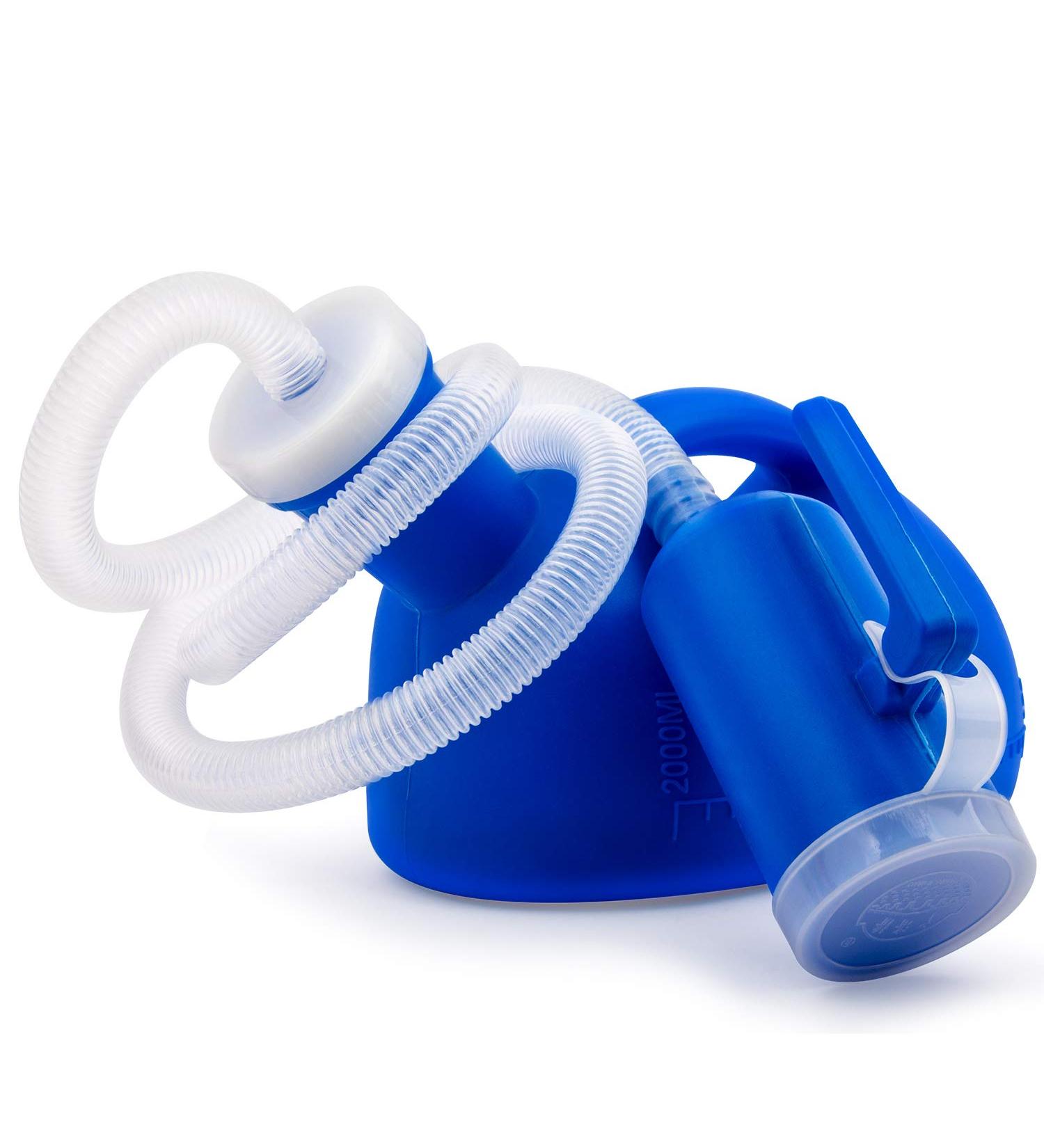 SMAZINSTAR Portable Urinal for Men | 2000ml Spill Proof Anti-Overflow Reusable Male Pee Bottle with Long Tube and Lid for Camping | Blue - Buy Online on GoSupps.com