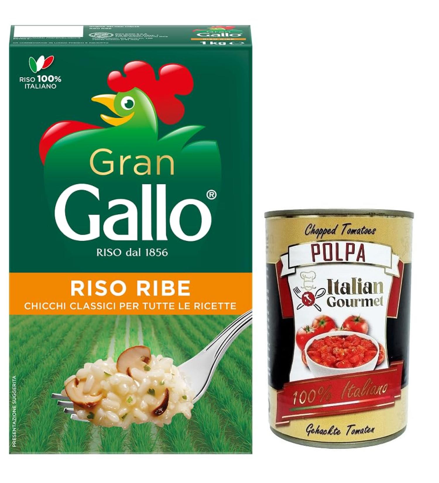  Italian Gourmet E.R. Gran Gallo Riso Ribe 100% Italian Rice ideal for any type of recipe cooking time 15 minutes 1 kg pack + Italian Gourmet Polpa di Pomodoro box 400 g - Buy Online on GoSupps.com