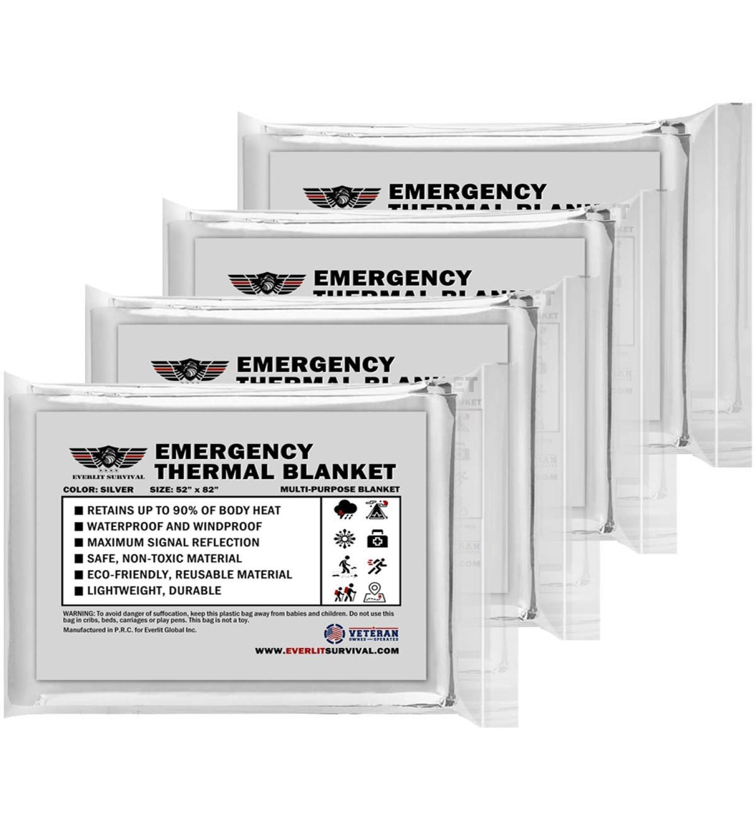 EVERLIT 4 Pack Mylar Thermal Blanket for Emergency Outdoor First Aid, Camping, Hiking - NASA Designed Silver Foil Space Blanket - Buy Online on GoSupps.com