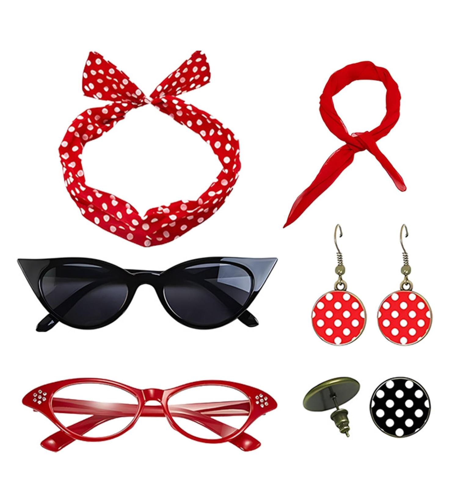 Polka Dot Headbands for Women | Headband Drop Earrings Set for 1950s Outfits | Costume Accessories with Red Bow Headband Vintage Polka Dot Hair Bands Cat Eye Glasses Red One Size - Buy Online on GoSupps.com