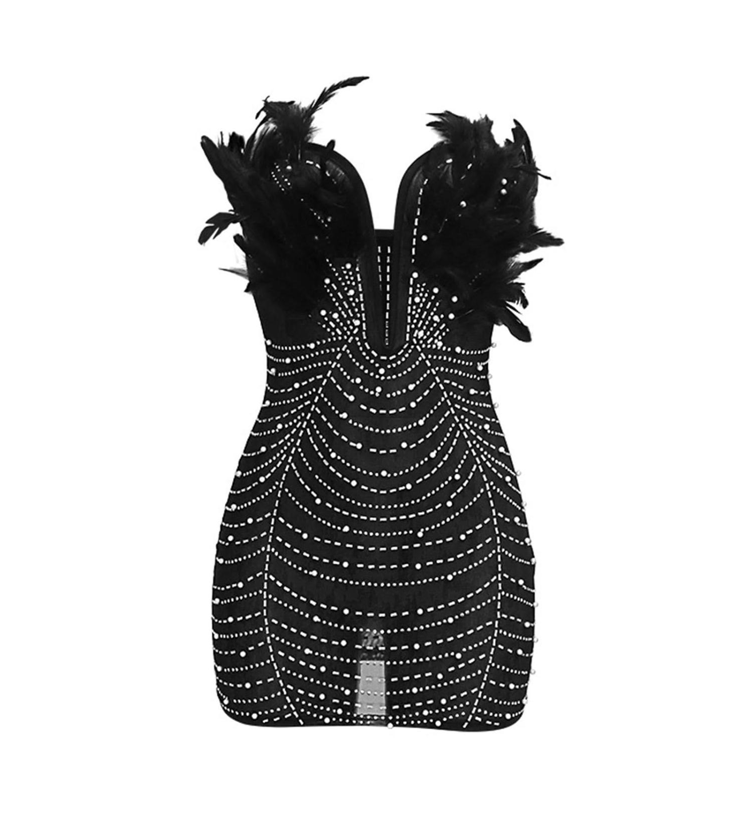 Hanxiulin Women's V Neck Long Sleeve Mini Party Dress - Elegant Black Christmas Ball Gown - Buy Online on GoSupps.com