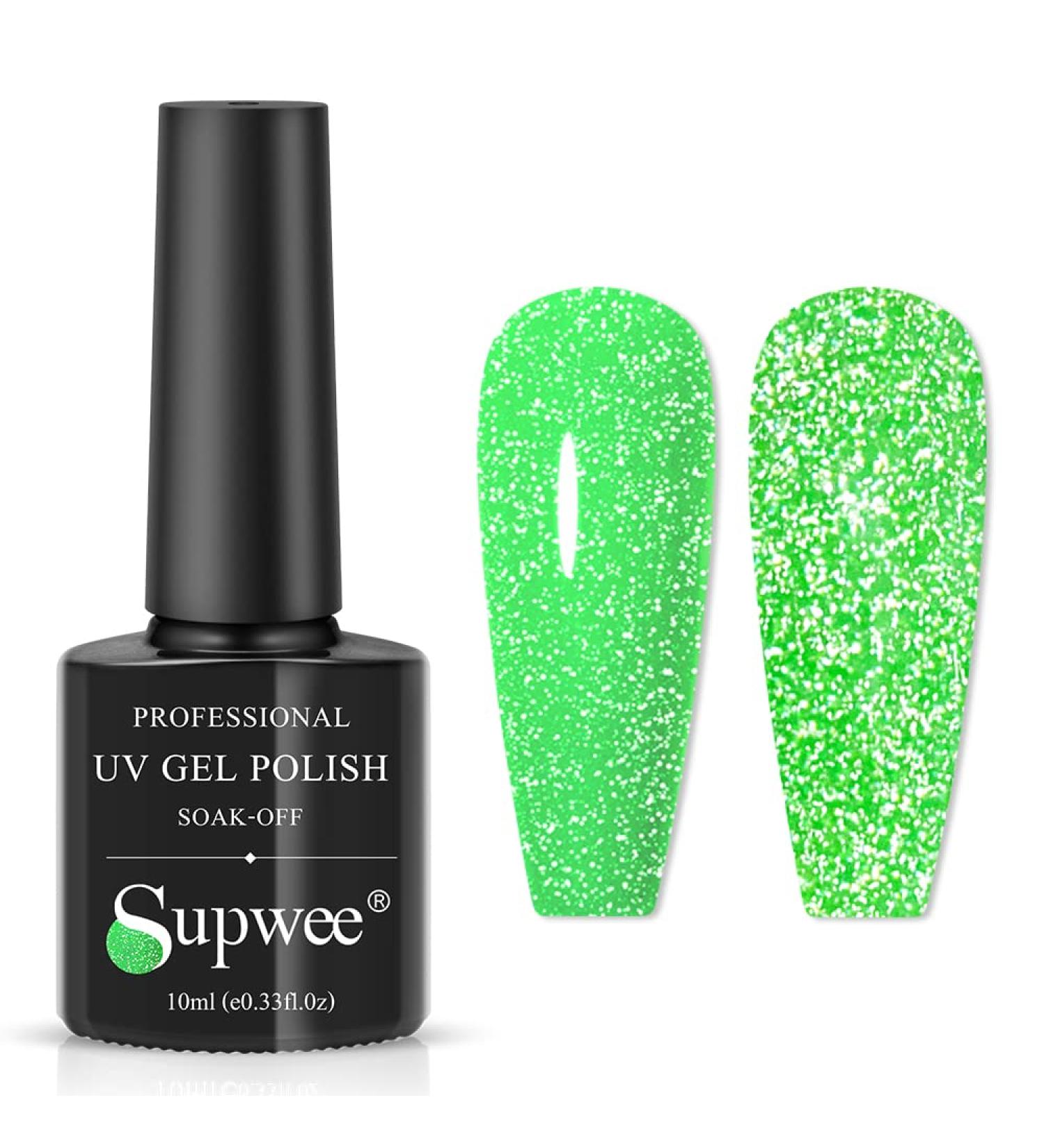 Supwee Neon Green Reflective Glitter Gel Nail Polish - Summer Spring Bright Green Set | 10ML - Buy Online on GoSupps.com
