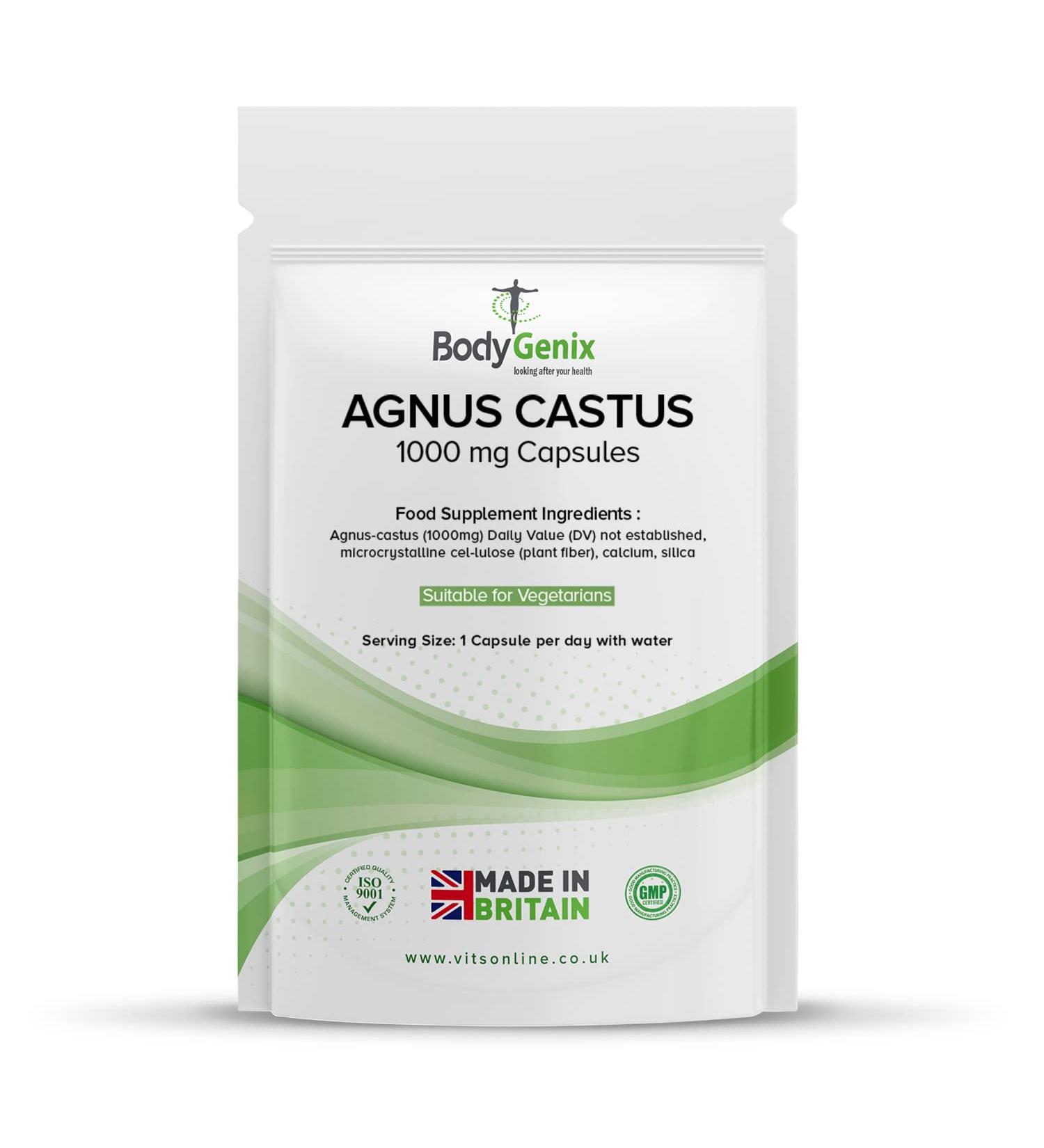 Bodygenix Vitex Agnus Castus Supplement 1000mg - Menstrual Cramp Relief, Mood Swings & Irritability - 120 Veg Capsules - Buy Online on GoSupps.com