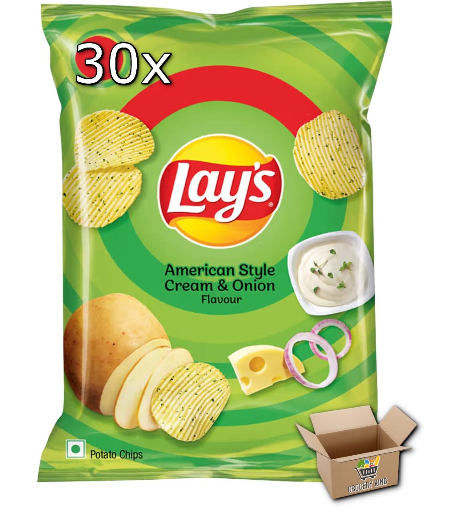 Lay's Case Of 30 Potato Crisps Chips Snacks | American Style Cream & Onion 30x50g Grocery King Lay's American Style Cream & Onion 50g 30 - Buy Online on GoSupps.com