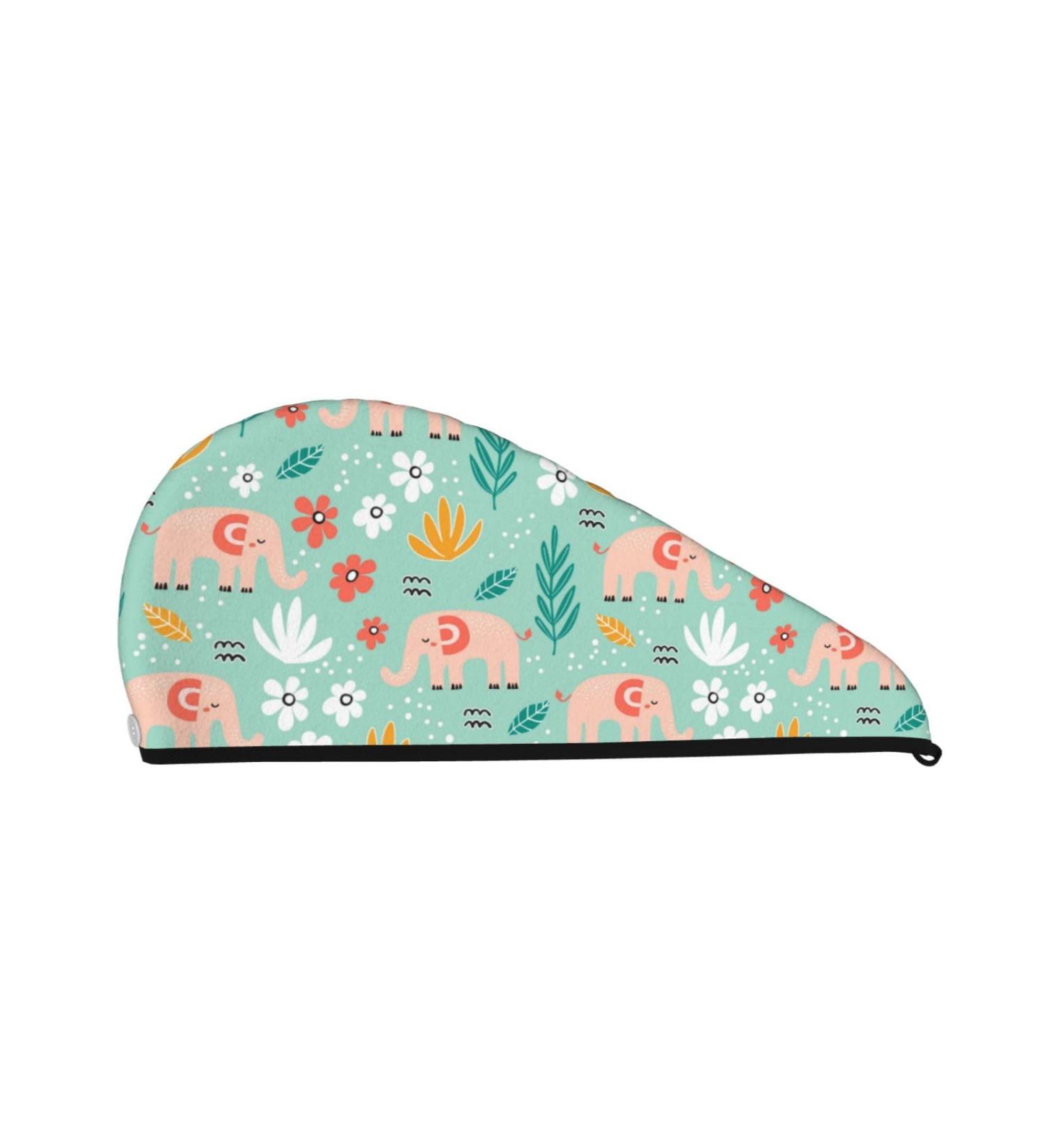 Elephant & Flowers Microfiber Hair Towel - Super Absorbent Coral Velvet Wrap for Long Curly & Thick Hair - Buy Online on GoSupps.com