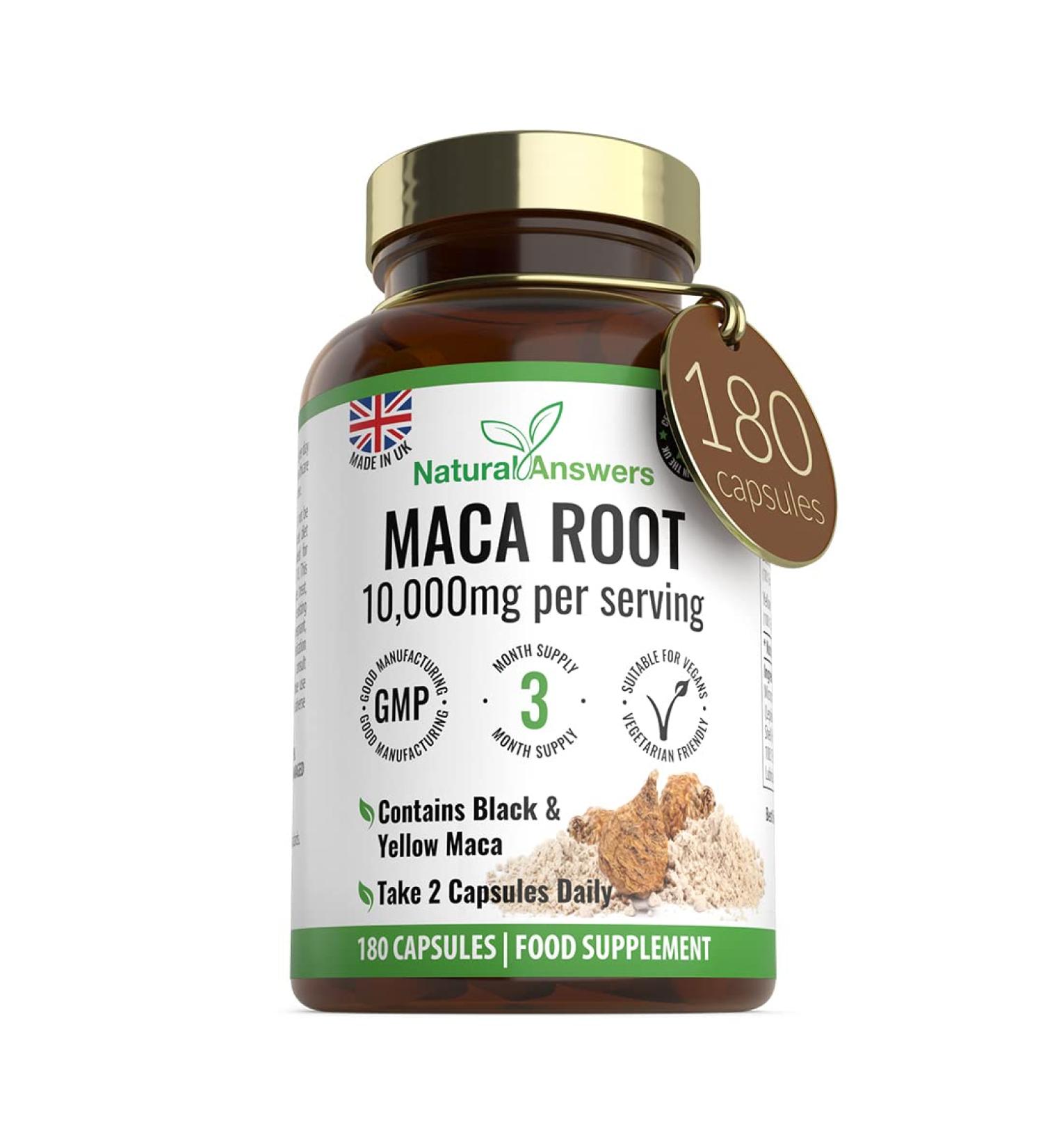180 Maca Root Capsules - Vegan 10,000mg (3 Months Supply) Made in UK - High Strength Peruvian Black & Yellow Maca - Buy Online on GoSupps.com