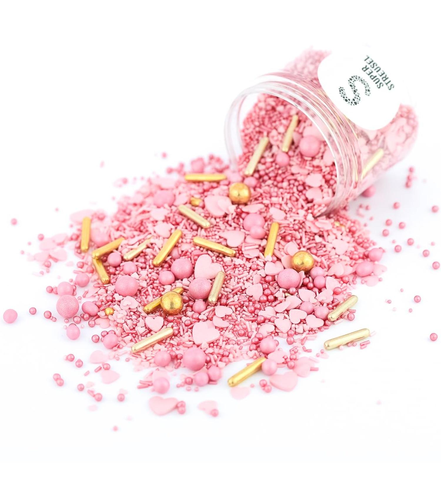 Super Sprinkle Pink Heart Mix 180g | Edible Decorations Without AO Dyes | EU Ingredients | Best for Cakes & Desserts - Buy Online on GoSupps.com