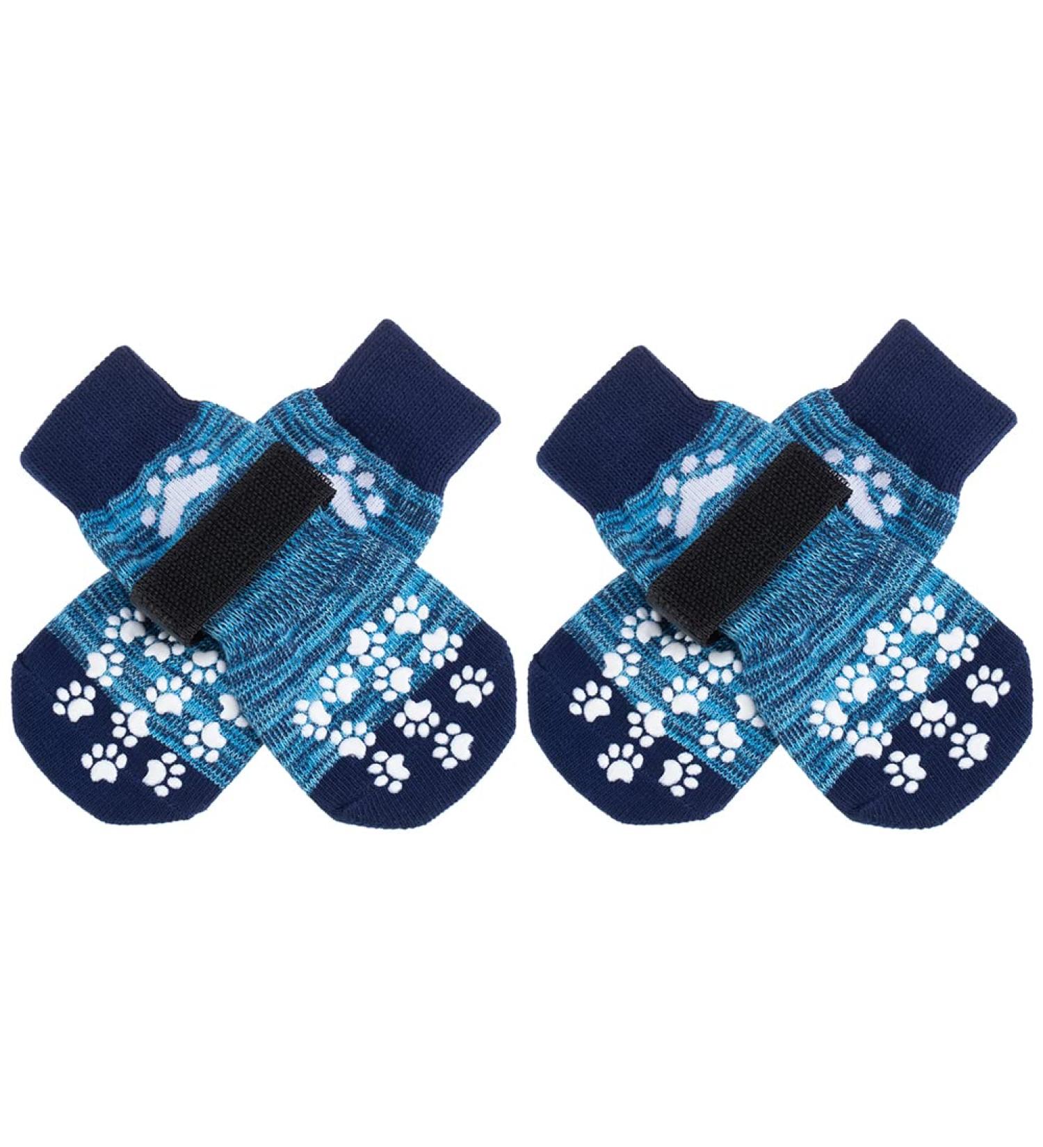Expawlora Adjustable Dog Socks - Soft Breathable Paw Protection for All Dogs - Non-Slip Traction for Wooden Floors - Blue L Large (4 Count) - Buy Online on GoSupps.com