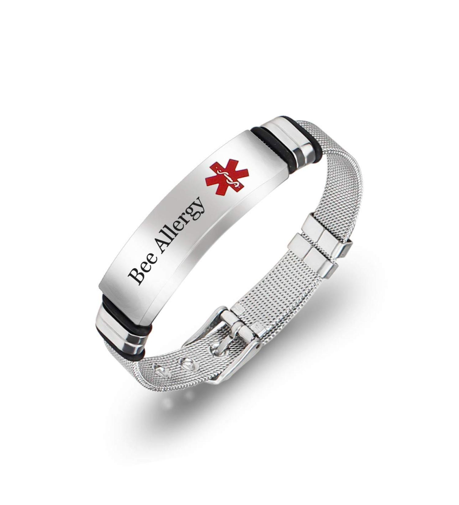 Custom Surgical Steel Medical Alert Allergy Bracelet | Adjustable ID Bangle for Emergency Aid - Buy Online on GoSupps.com