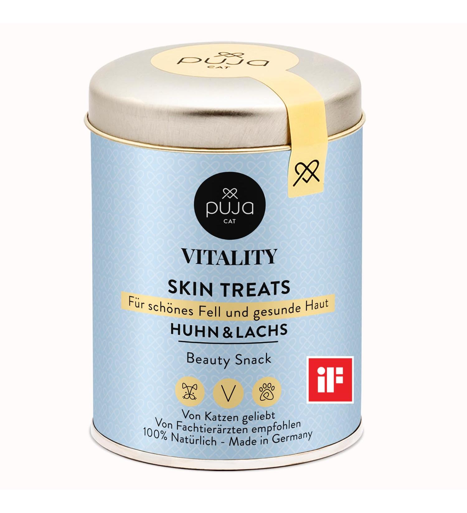 Buy Puja Katzensnack for Shiny Fur & Healthy Skin | Chicken & Salmon Treats Biotin & Omega Rich 150g - International Shipping Available - Buy Online on GoSupps.com