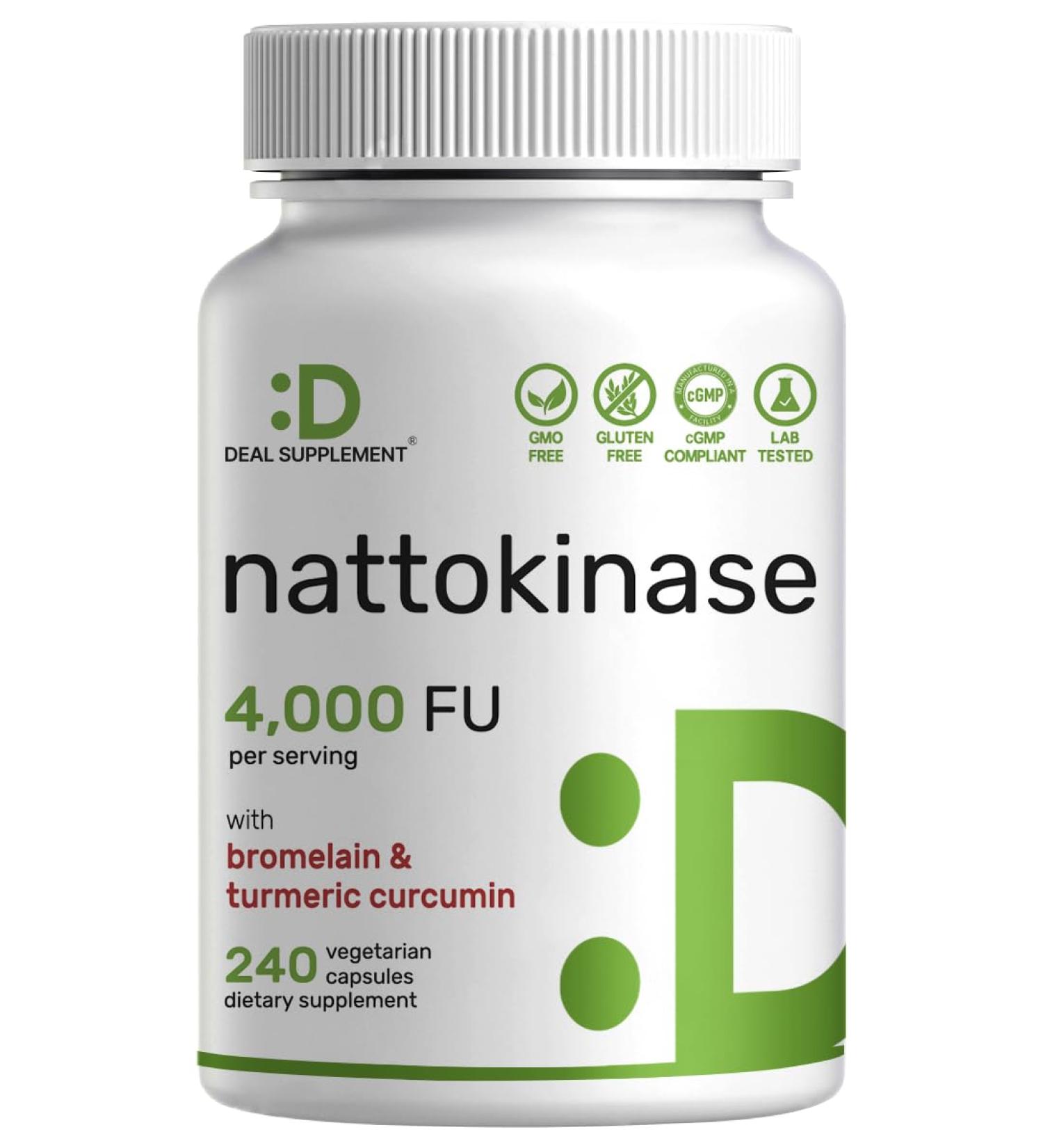 Nattokinase Supplement 4 000 FU Per Serving 240 Veggie Capsules Japanese Natto with Bromelain Turmeric Curcumin & Black Pepper Complex Digestive Enzymes & Heart Health Non-GMO Vegan - Buy Online on GoSupps.com