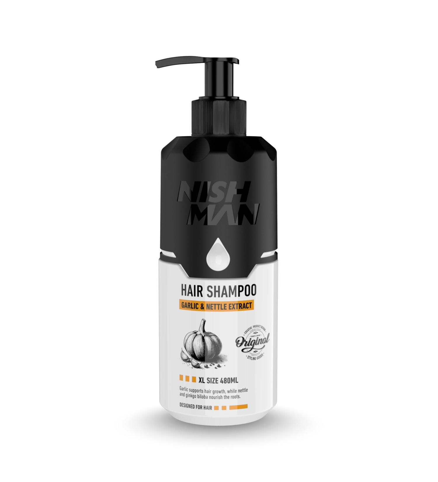 NISHMAN Hair Shampoo With Garlic & Nettle Scent 480ml Strengthening & Nourishing Formula For Healthy Hair Stimulates Growth Reduces Hair Loss & Restores Shine Garlic & Nettle Scented 480 ml 1 Pack - Buy Online on GoSupps.com