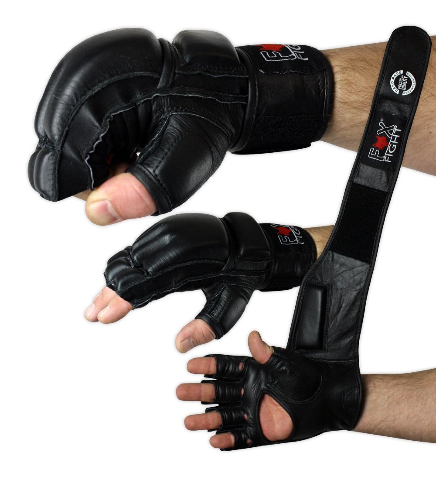 Freefight MMA Gloves | Professional Real Leather Boxing & Muay Thai Training Gloves | High Quality Kickboxing & Sandbag Gear - Fox-Fight Black - Buy Online on GoSupps.com