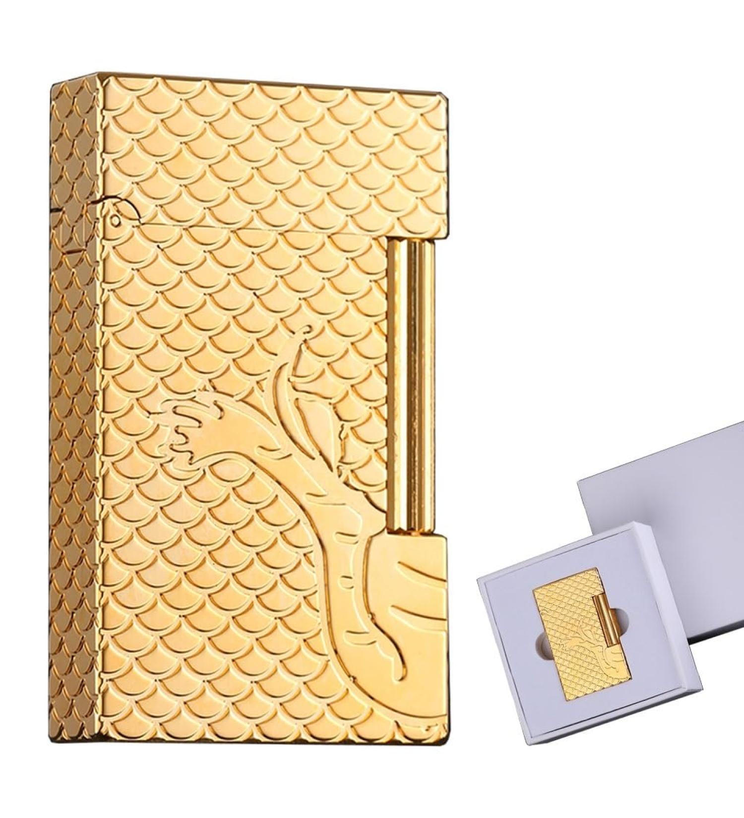 Pure Copper Hand-Carved Lighter Classic Butane Soft Flame Torch Lighter Side Pulley Ignition Adjustable Flame Size Cigar/Candle/Collection/Decoration High-end Business Gift for Men(Gold) - Buy Online on GoSupps.com