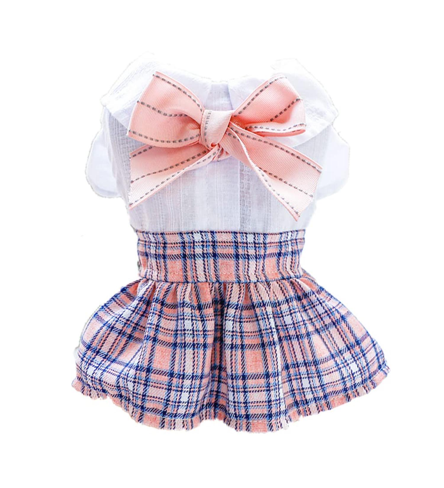 LtuzPet Plaid Dog & Cat Tutu Dress with Bow Knot - Stylish Pink & Blue Outfit for Pets - Perfect for Parties | Small Size - Buy Online on GoSupps.com