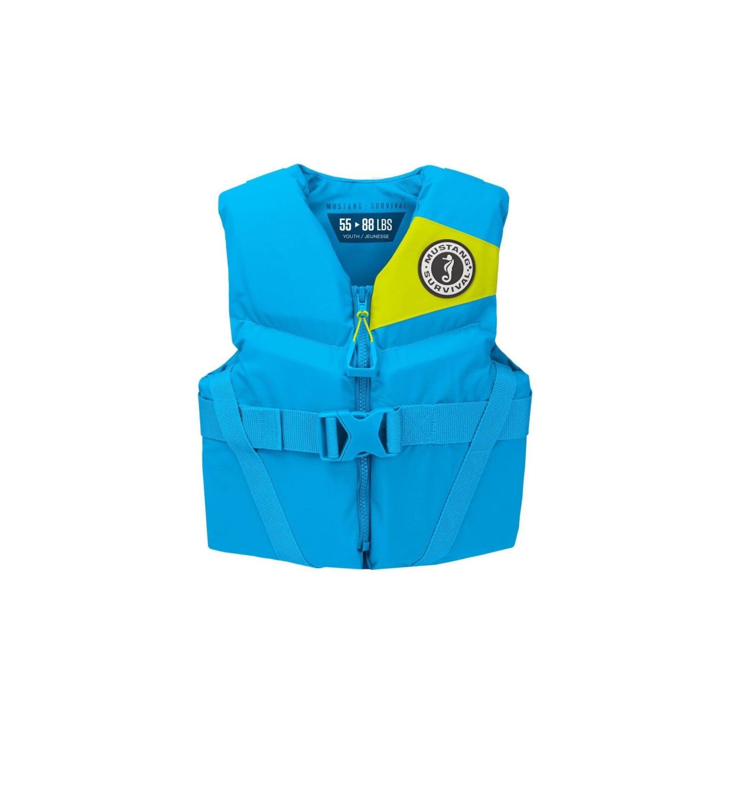 Mustang Survival Youth Foam Life Jacket - Azure Blue, Young Adult (88-110 lbs) - Buy Online on GoSupps.com