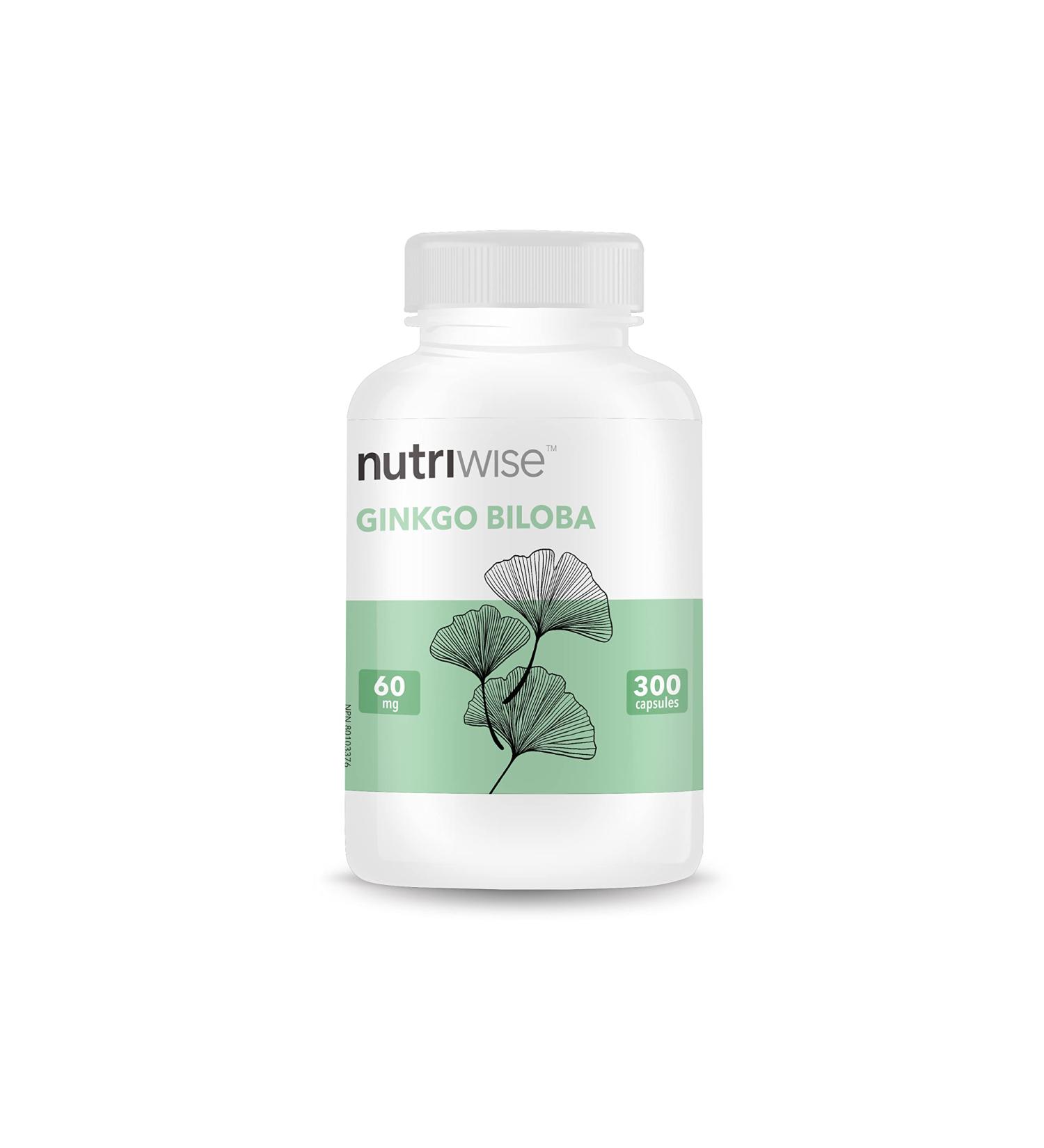 Nutriwise Ginkgo Biloba 60mg with 50:1 Extract Ratio (3000mg Raw Extract) 300 Capsules - Buy Online on GoSupps.com