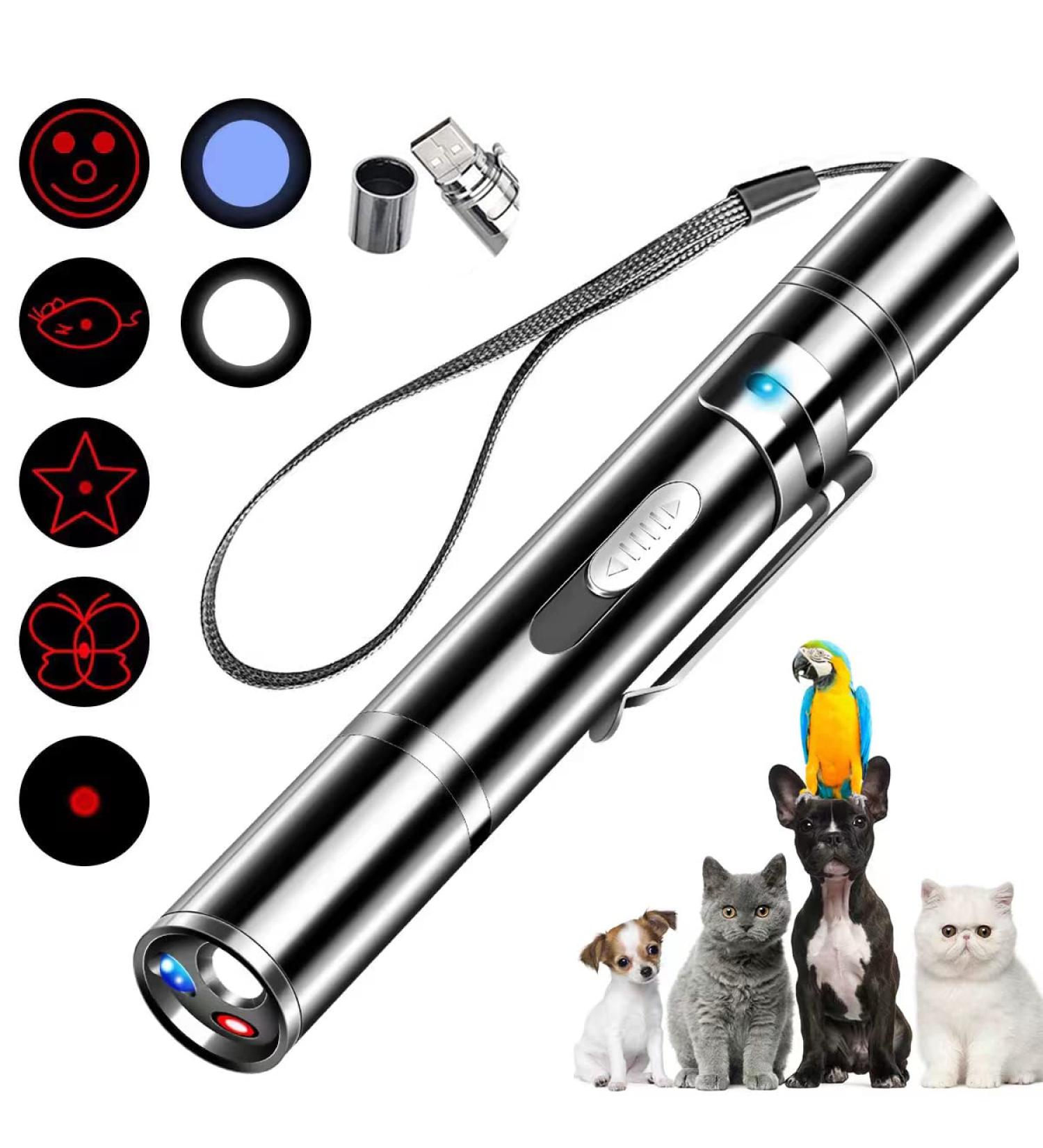 Cat and Dog Laser Pointer Toy | 7 Adjustable Patterns, Long Range, 3 Modes | Interactive Training Chaser Toy with USB Recharge - Buy Online on GoSupps.com