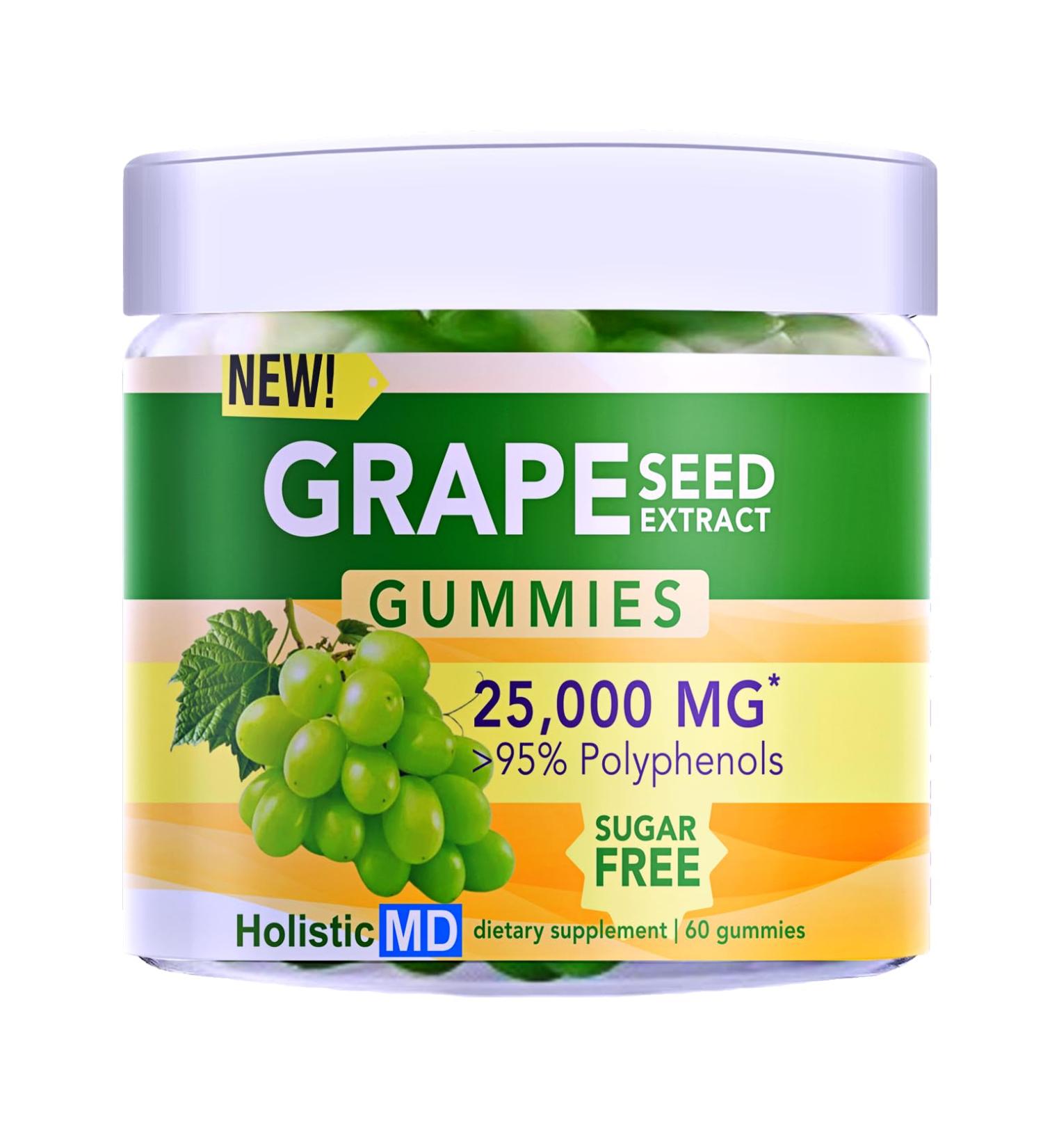Holistic MD Grape Seed Extract Gummies | Grape Seed Oil 25 000 mg 50x Original | 95% Polyphenols | #1 Grape Seed Gummies in USA | Sugar Free Vegan | Grape Flavor 60 ct - Buy Online on GoSupps.com
