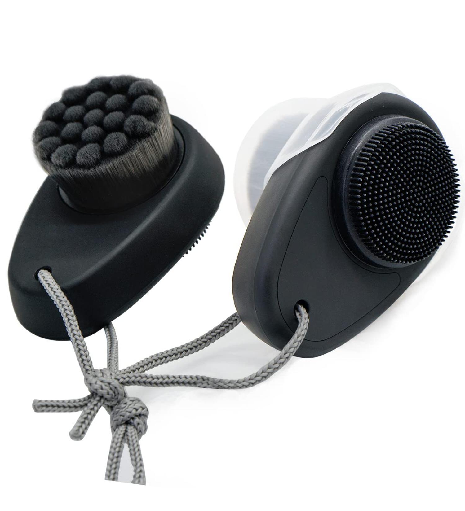 2 Pack Facial Cleansing Brushes - Double-Sided Silicone Face Scrubber for Deep Pore Cleansing and Exfoliation - Black - Buy Online on GoSupps.com